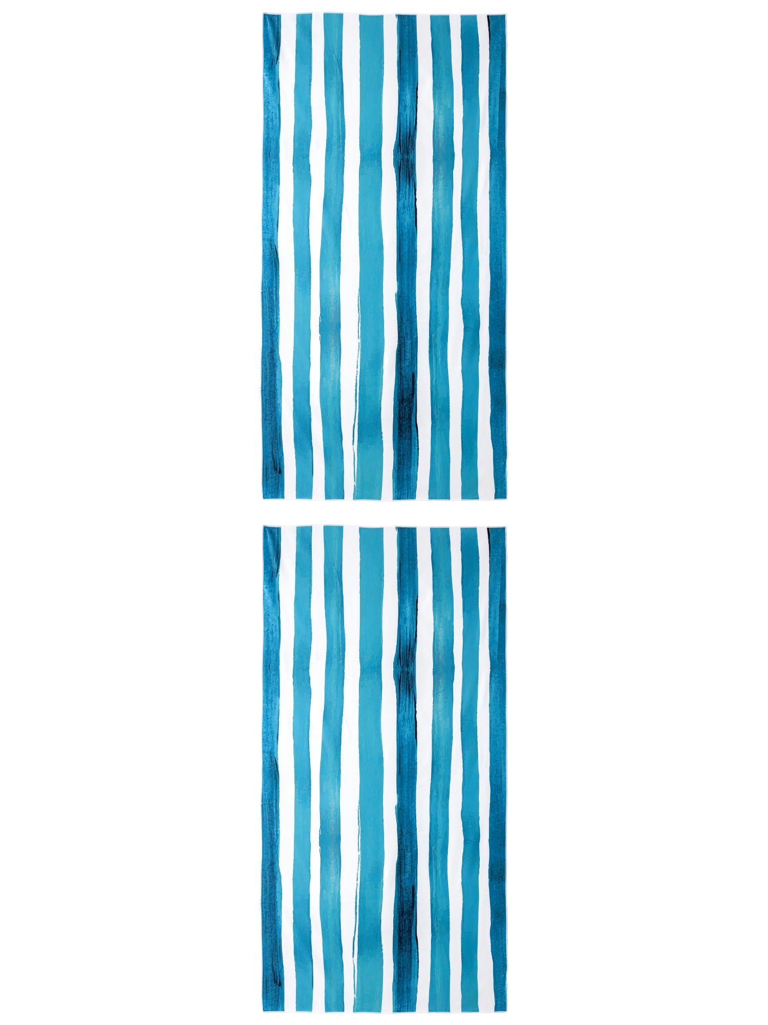 Unique Bargains Striped Absorbent Beach Towel 2 Pack Aqua Blue 63"x31"