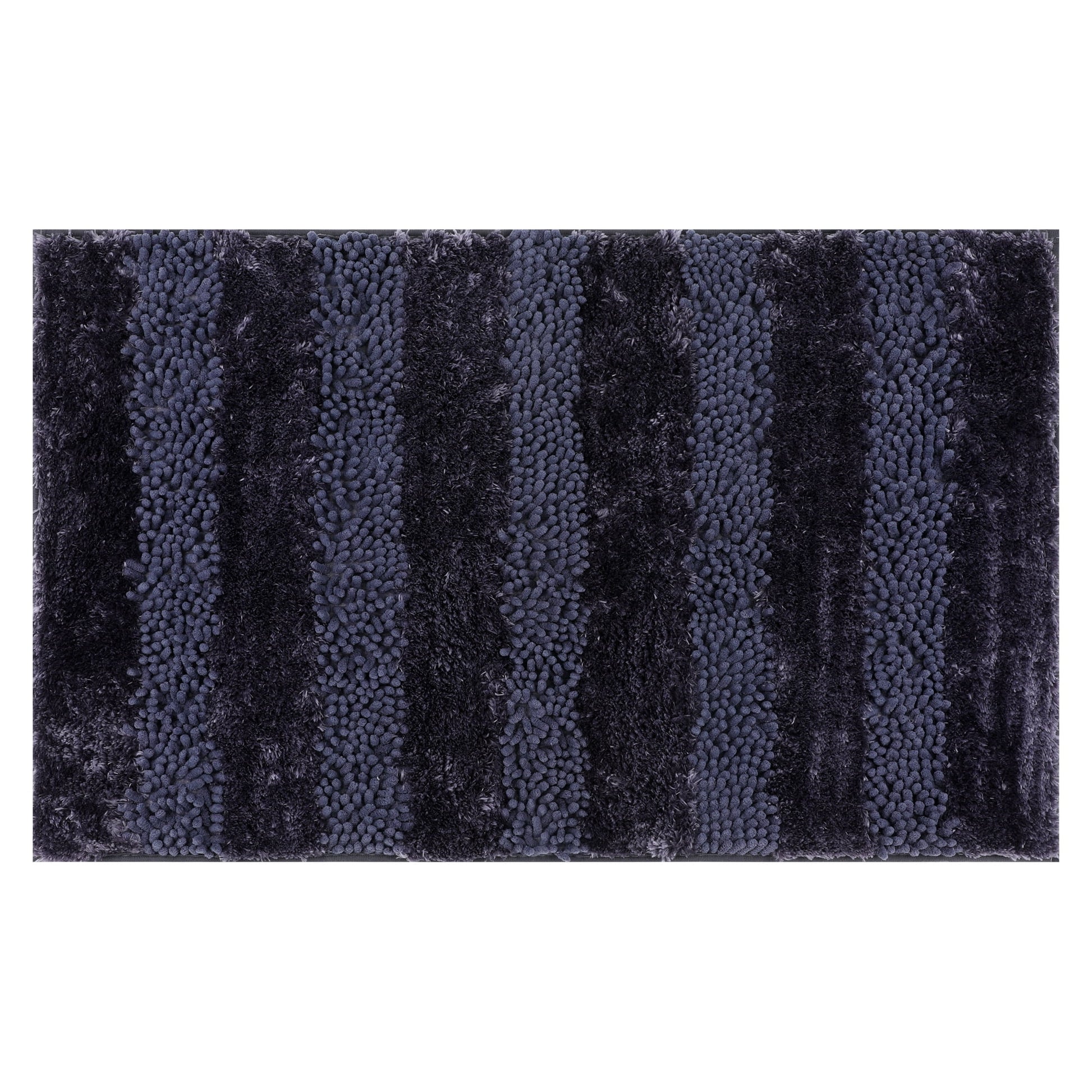 Unique Bargains Striped Bathroom Mat Soft Fluffy Chenille Baths Rugs Dark Blue 20" x 32"