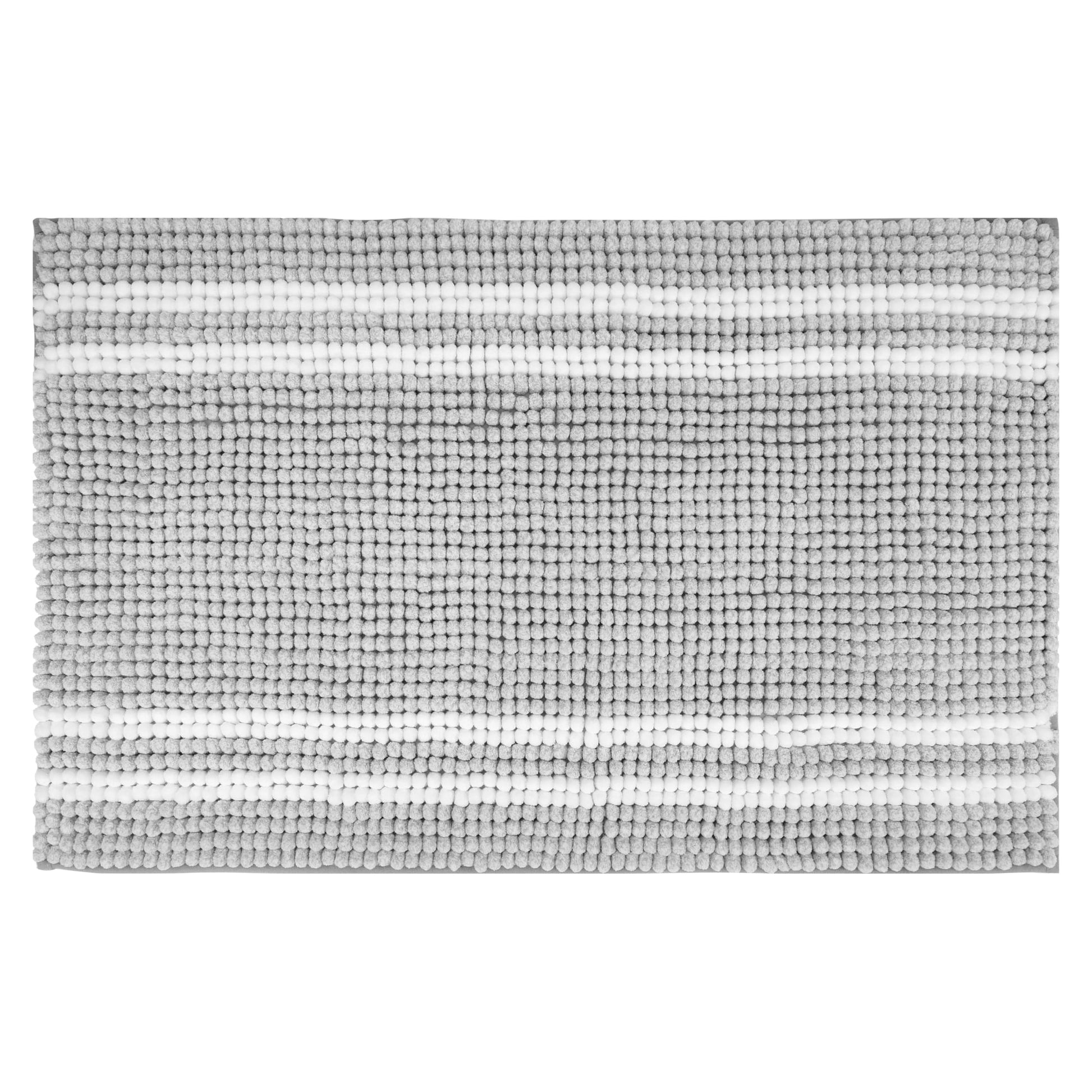 Unique Bargains Striped Bathroom Rugs Soft Fluffy Chenille Bath Rugs Light Grey 20" x 32"