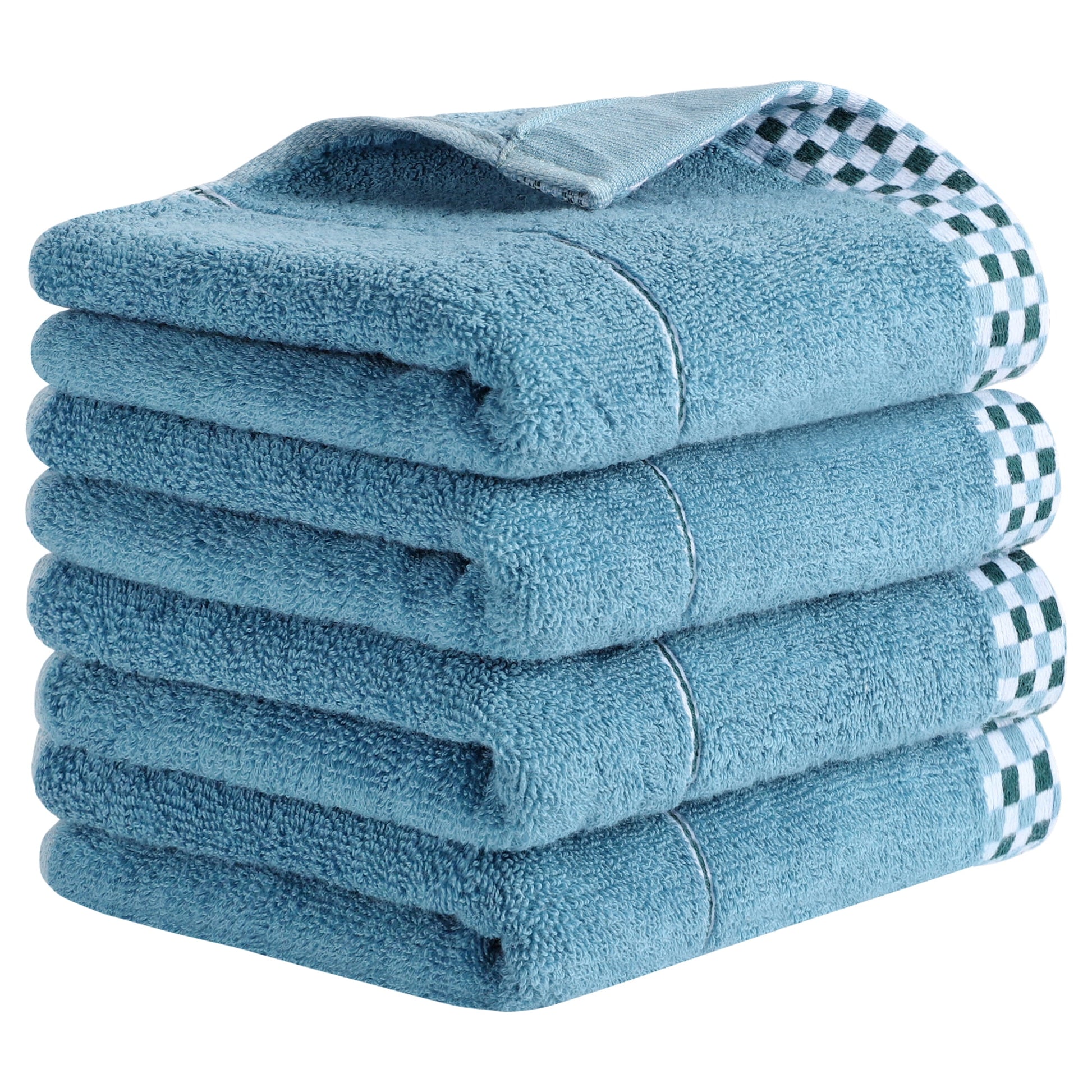 Unique Bargains Striped Checked Hand Towels Absorbent Blue 4-Piece