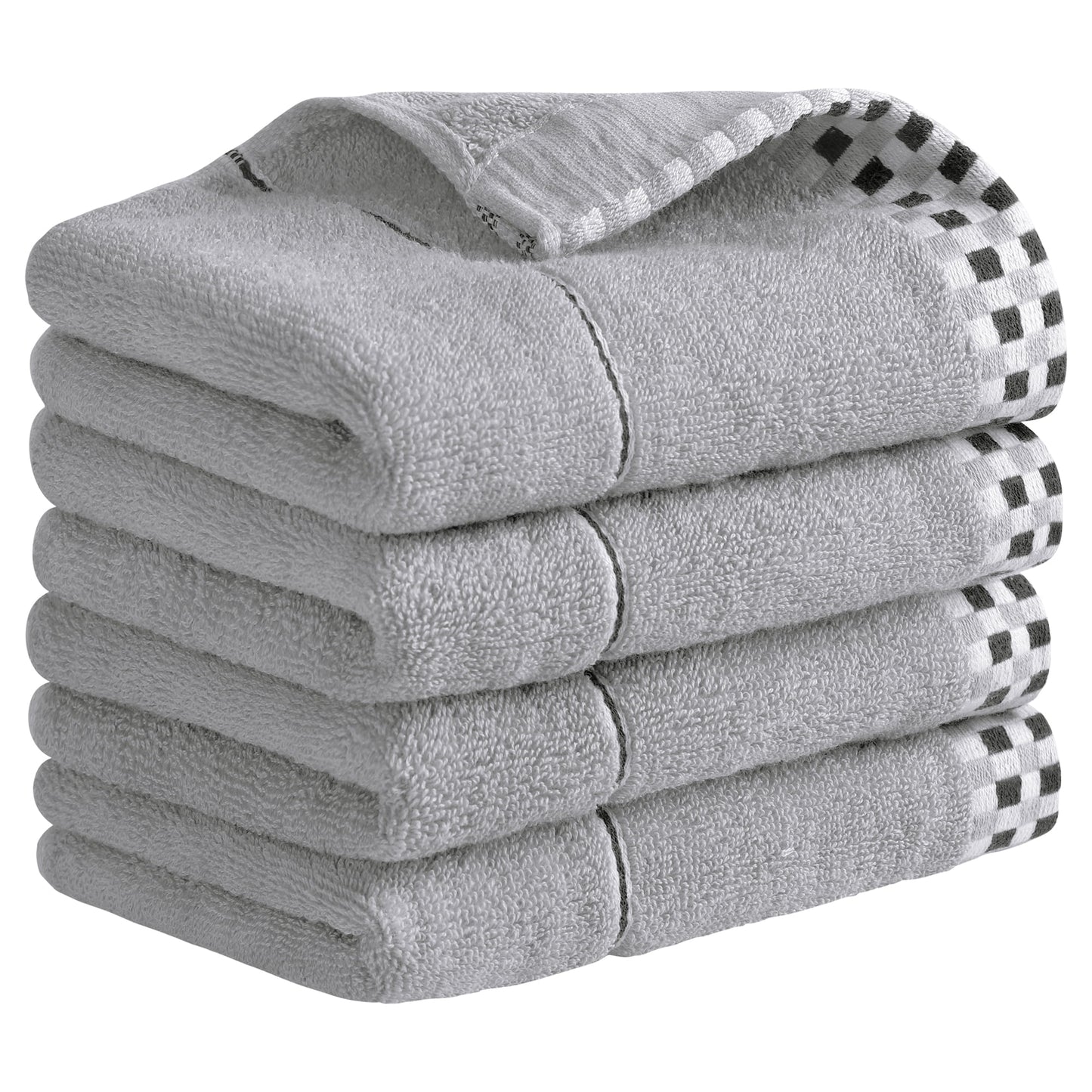 Unique Bargains Striped Checked Hand Towels Absorbent Grey 4-Piece