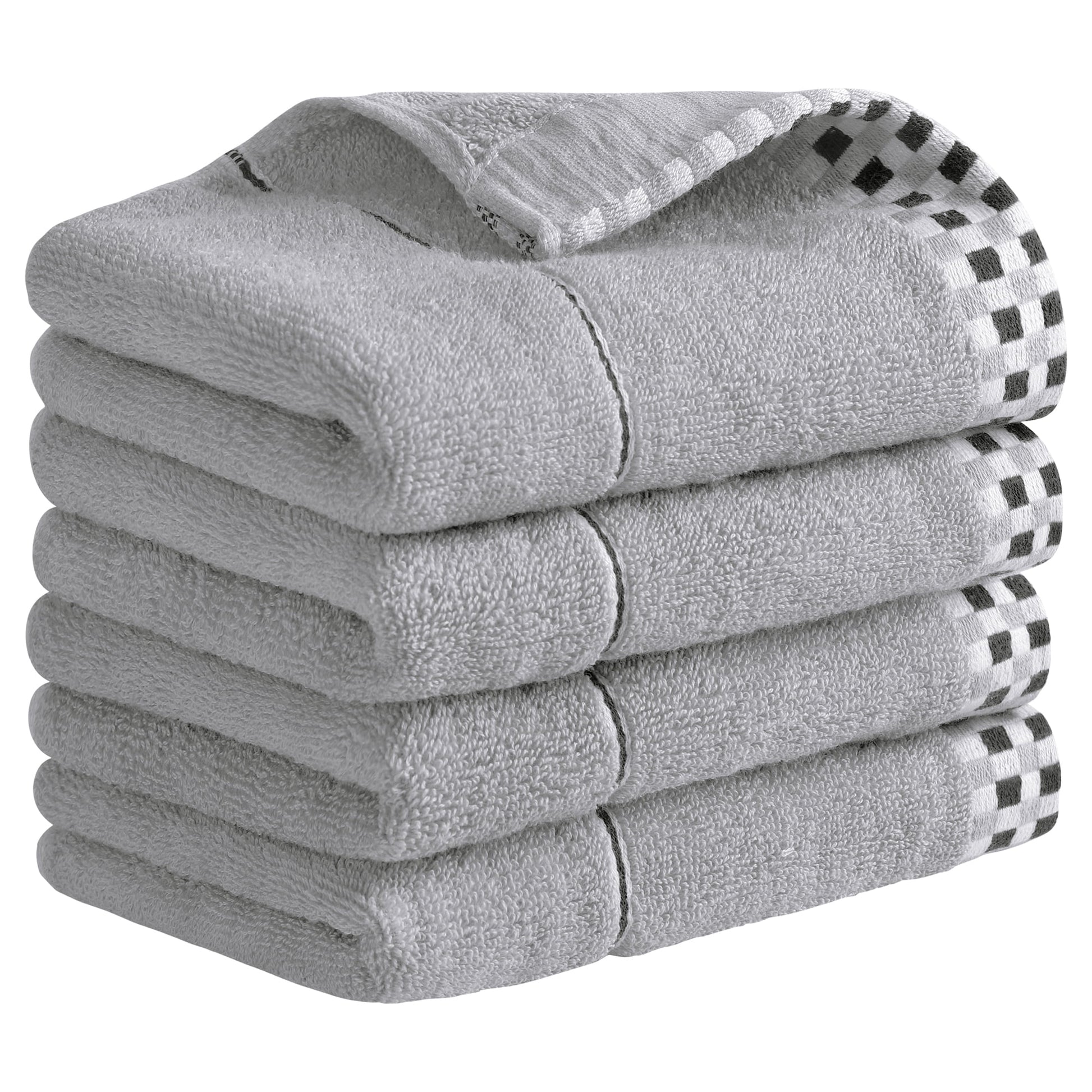 Unique Bargains Striped Checked Hand Towels Absorbent Grey 4-Piece