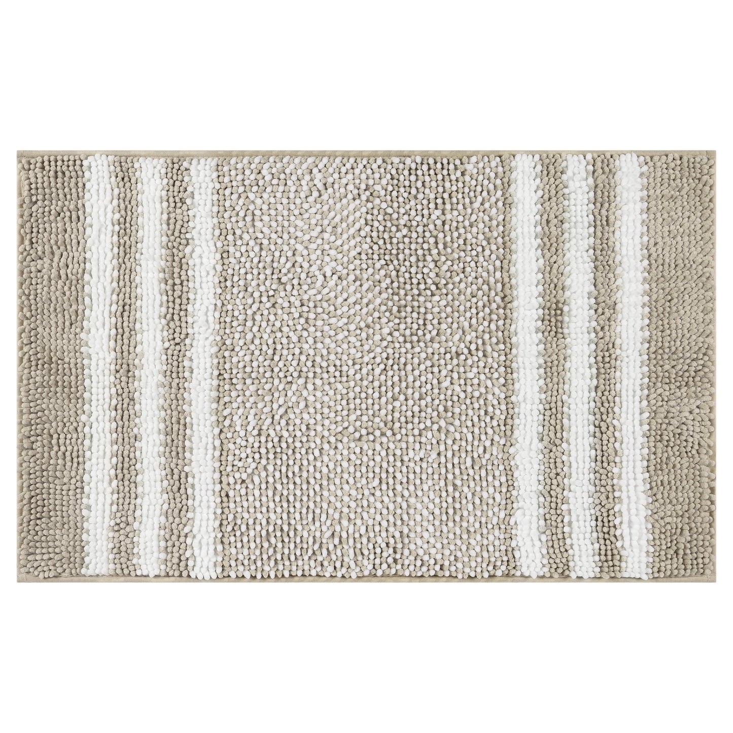 Unique Bargains Striped Chenille Bathroom Rug with Edges Non-Slip Bathroom Floor Mat Khaki 20" x 32"