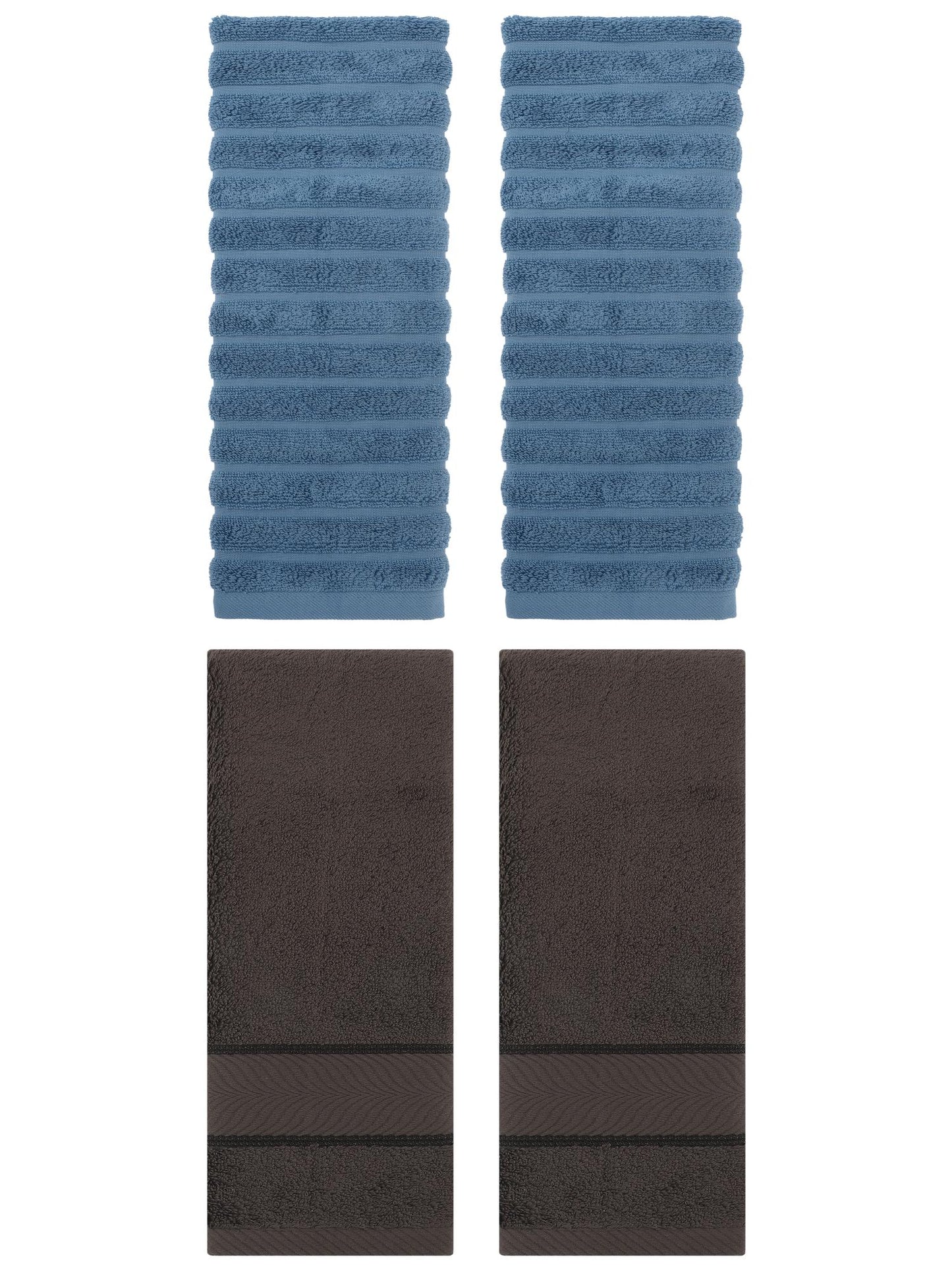 Unique Bargains Striped Cotton Hand Towel 14" x 30" 4 Pcs Blue/Dark Brown