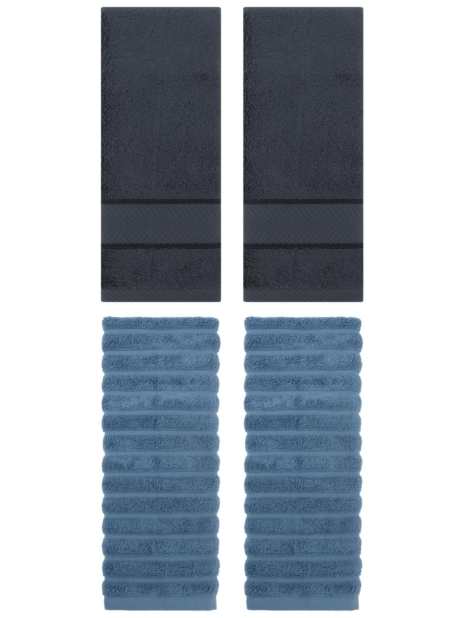 Unique Bargains Striped Cotton Hand Towel 14" x 30" 4 Pcs Blue/Dark Grey