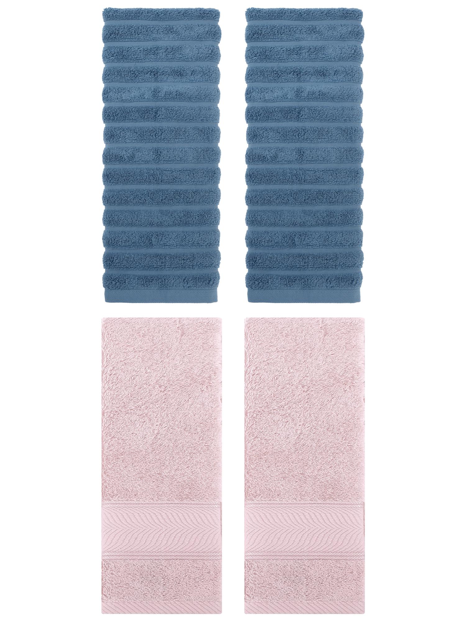 Unique Bargains Striped Cotton Hand Towel 14" x 30" 4 Pcs Blue/Light Pink
