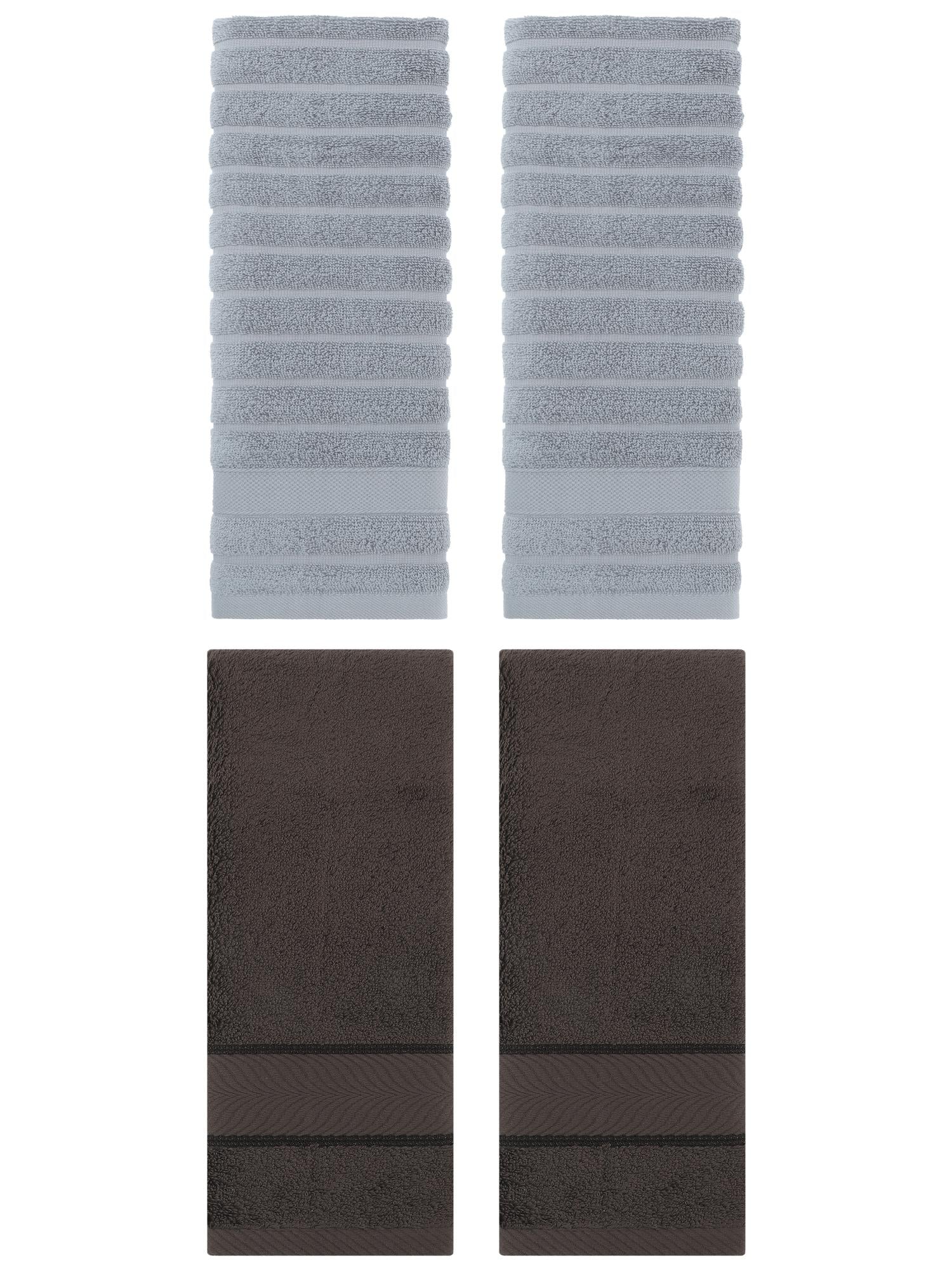 Unique Bargains Striped Cotton Hand Towel 14" x 30" 4 Pcs Grey/Dark Brown