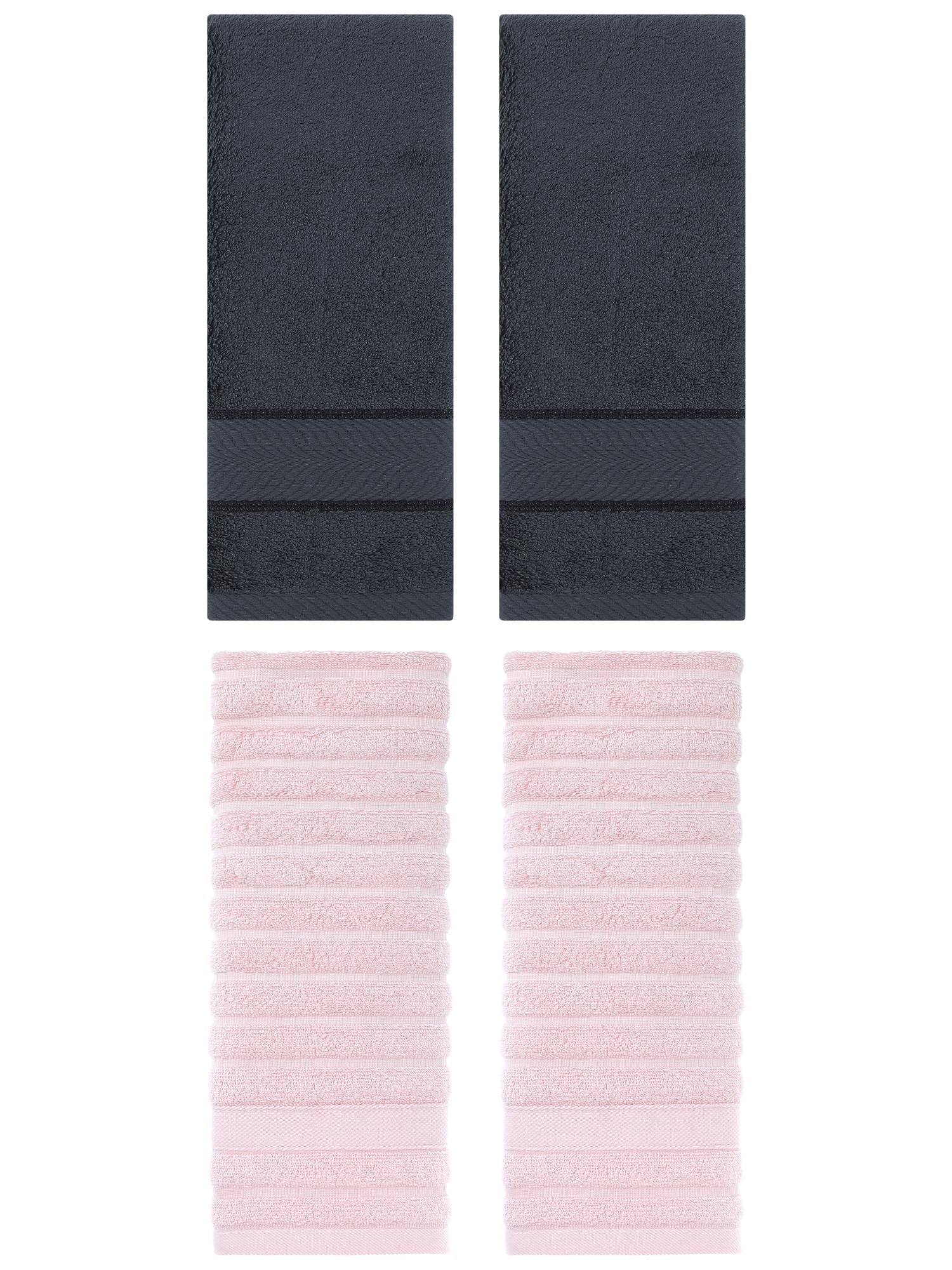 Unique Bargains Striped Cotton Hand Towel 14" x 30" 4 Pcs Pink/Dark Grey