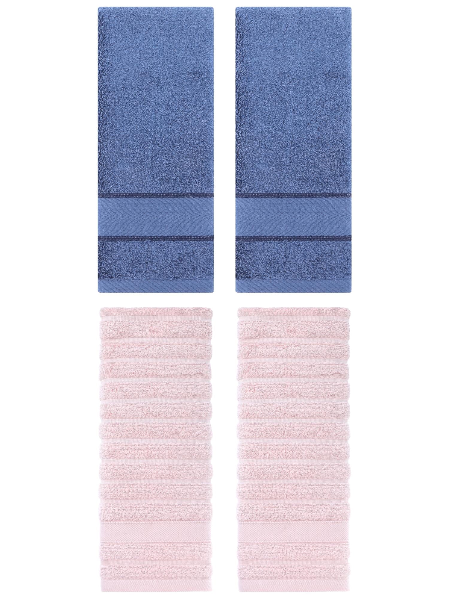 Unique Bargains Striped Cotton Hand Towel 14" x 30" 4 Pcs Pink/Light Blue