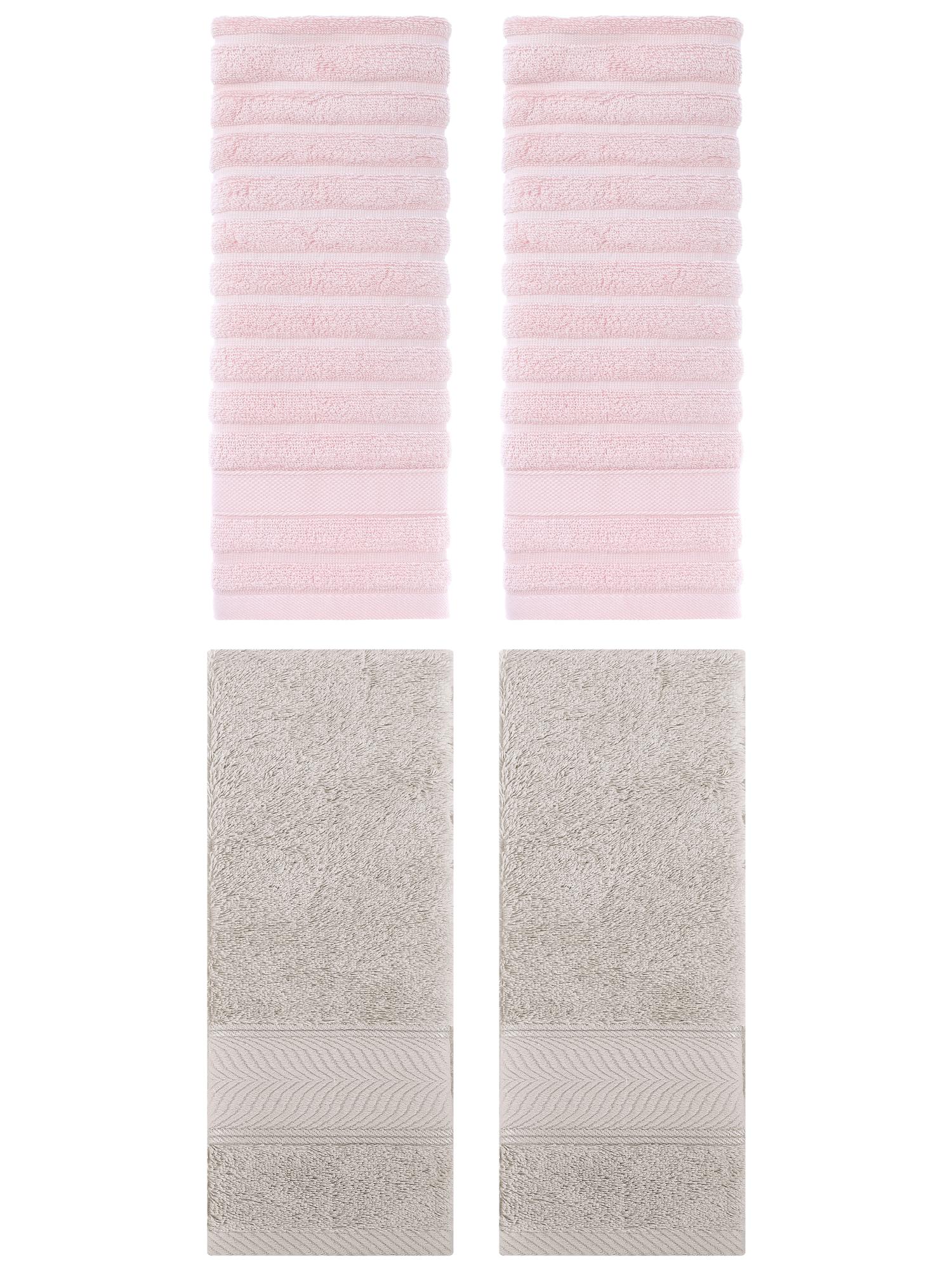 Unique Bargains Striped Cotton Hand Towel 14" x 30" 4 Pcs Pink/Light Brown