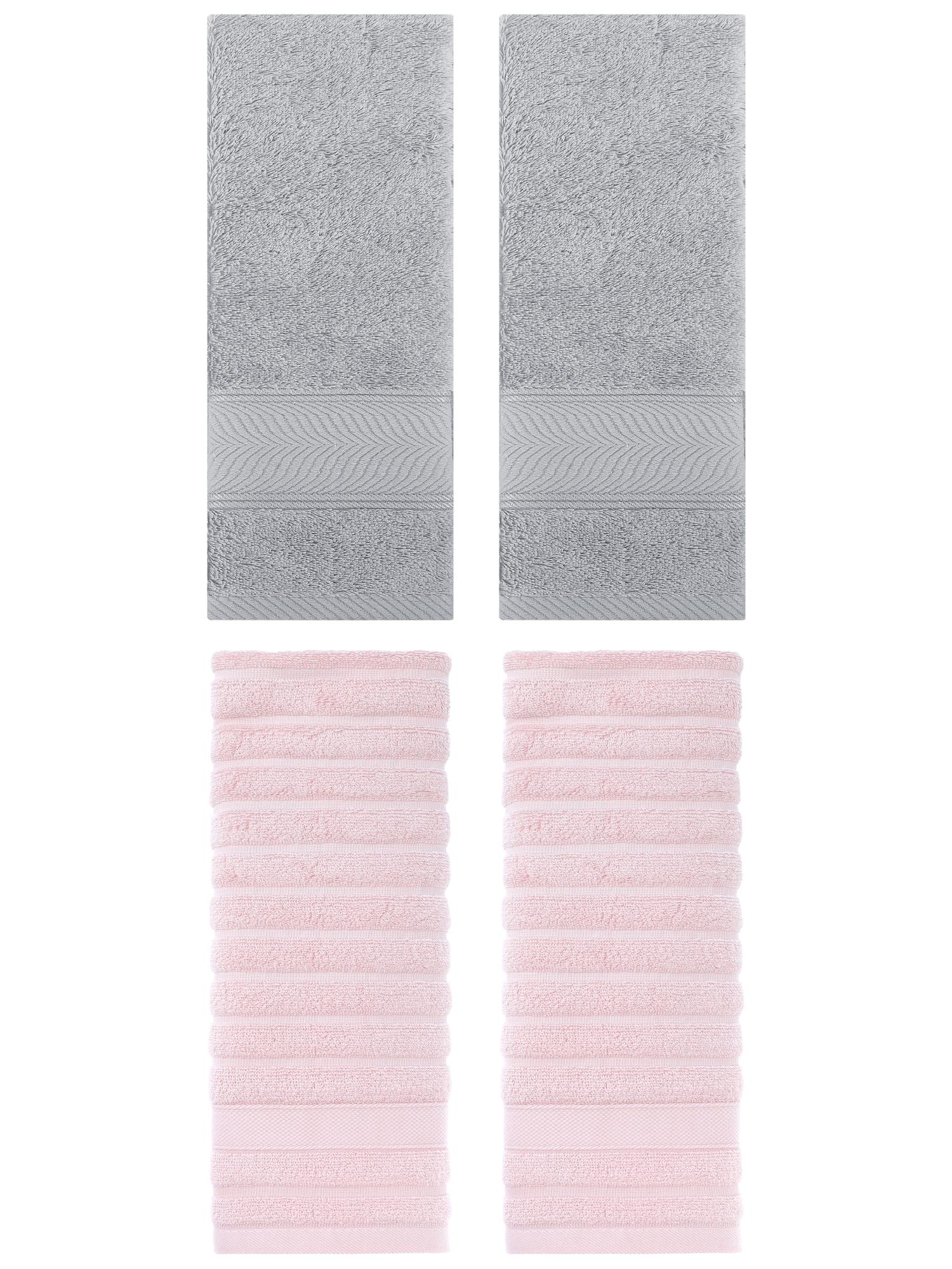Unique Bargains Striped Cotton Hand Towel 14" x 30" 4 Pcs Pink/Light Grey