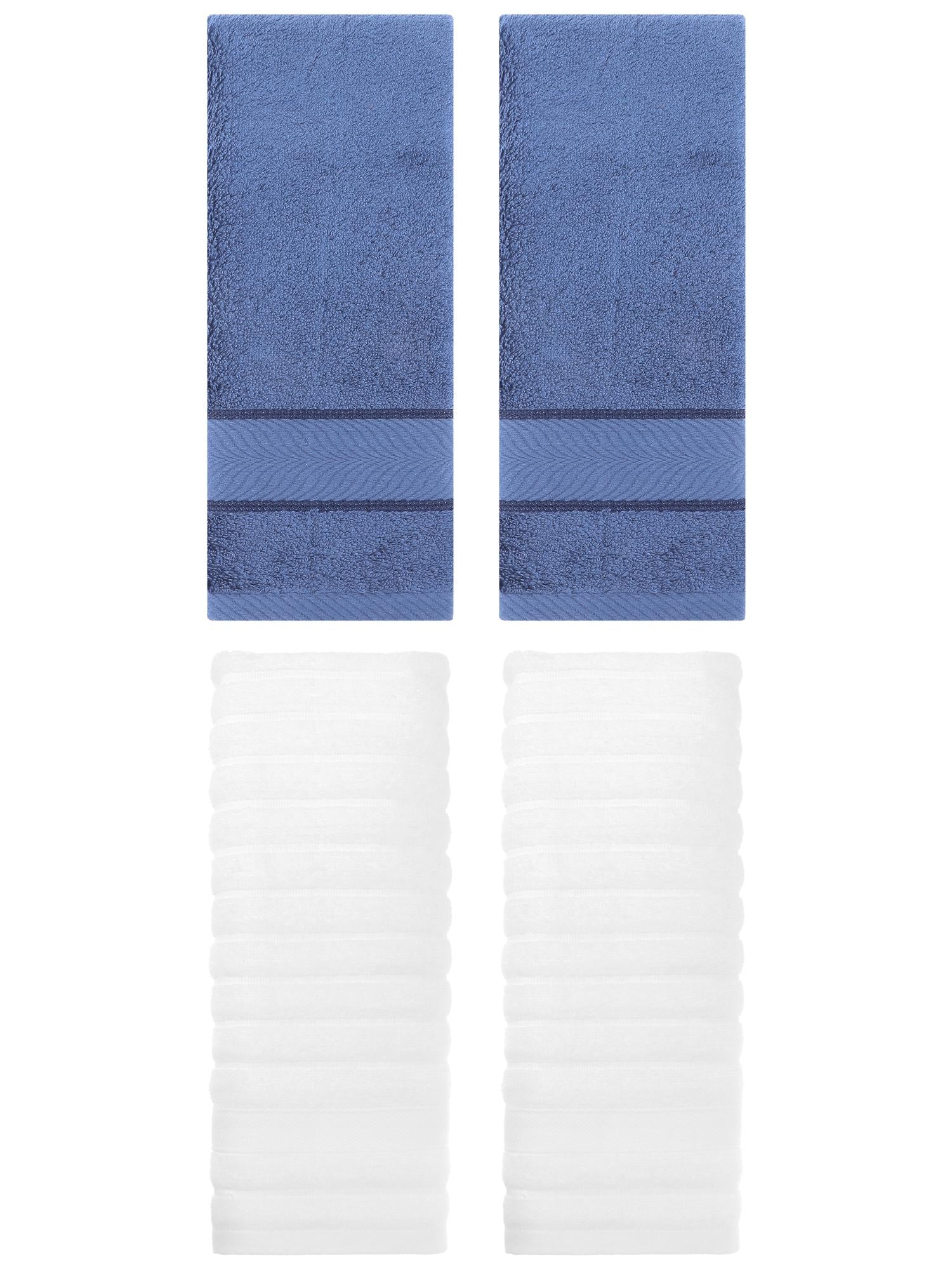 Unique Bargains Striped Cotton Hand Towel 14" x 30" 4 Pcs White/Light Blue