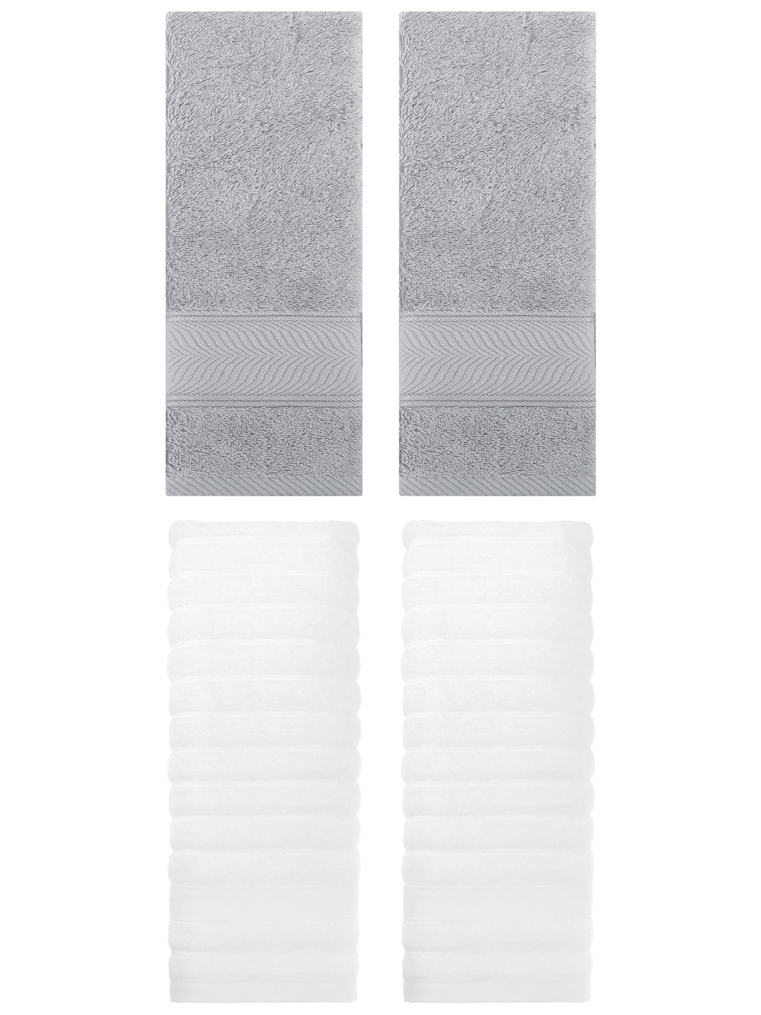 Unique Bargains Striped Cotton Hand Towel 14" x 30" 4 Pcs White/Light Grey