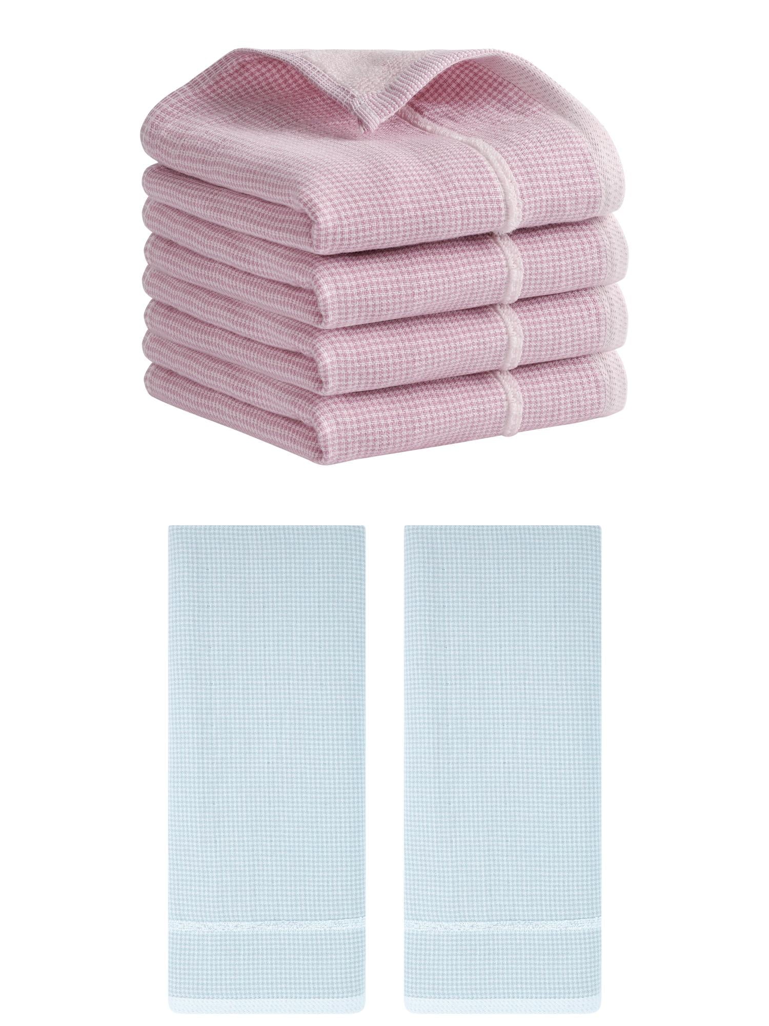 Unique Bargains Striped Decorative Hand Towel Set Cotton Face Towels Blue/Pink 6 Pack