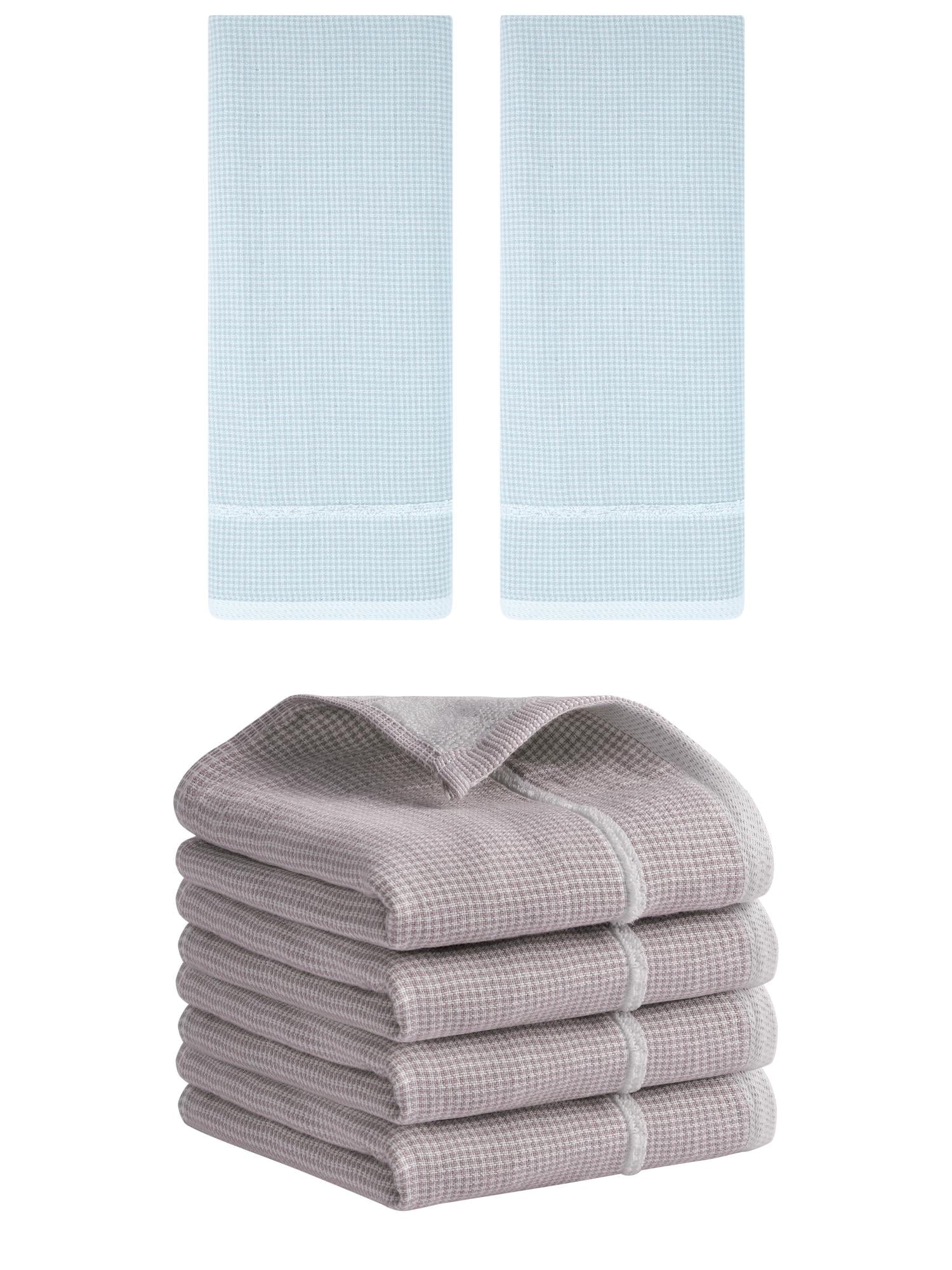 Unique Bargains Striped Decorative Hand Towel Set Cotton Face Towels Brown/Blue 6 Pack