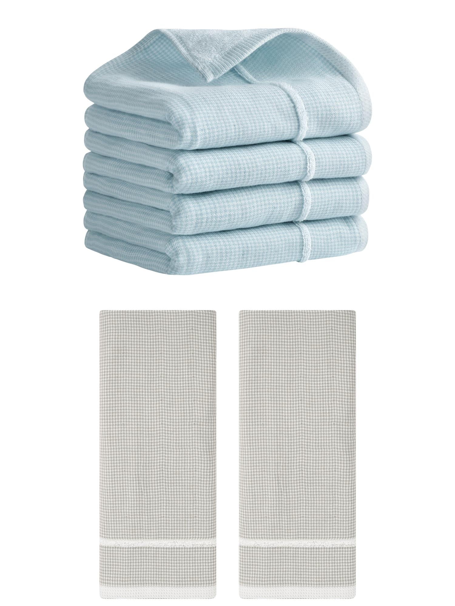 Unique Bargains Striped Decorative Hand Towel Set Cotton Face Towels Khaki/Blue 6 Pack