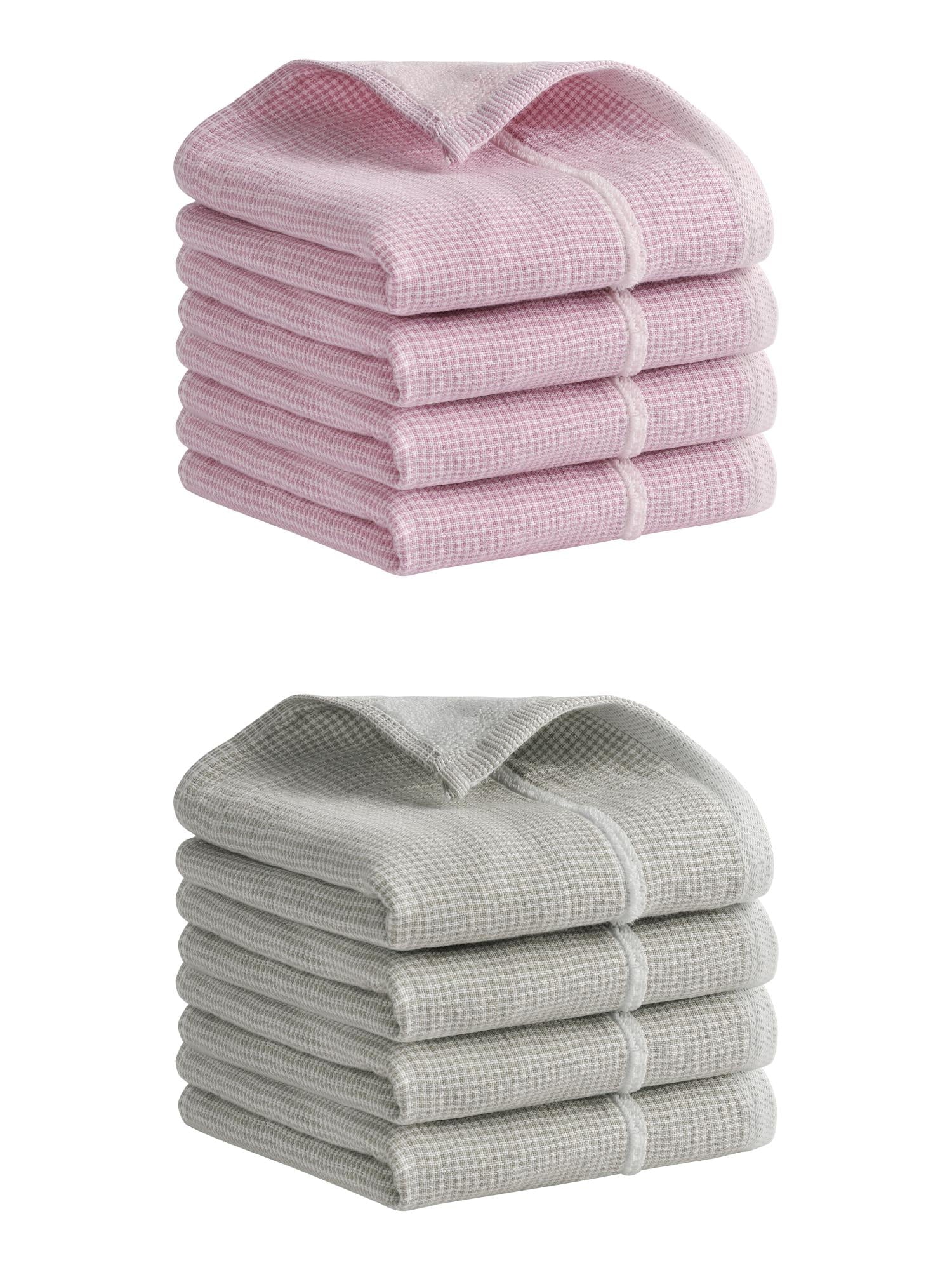 Unique Bargains Striped Decorative Hand Towel Set Cotton Face Towels Pink/Khaki 8 Pack
