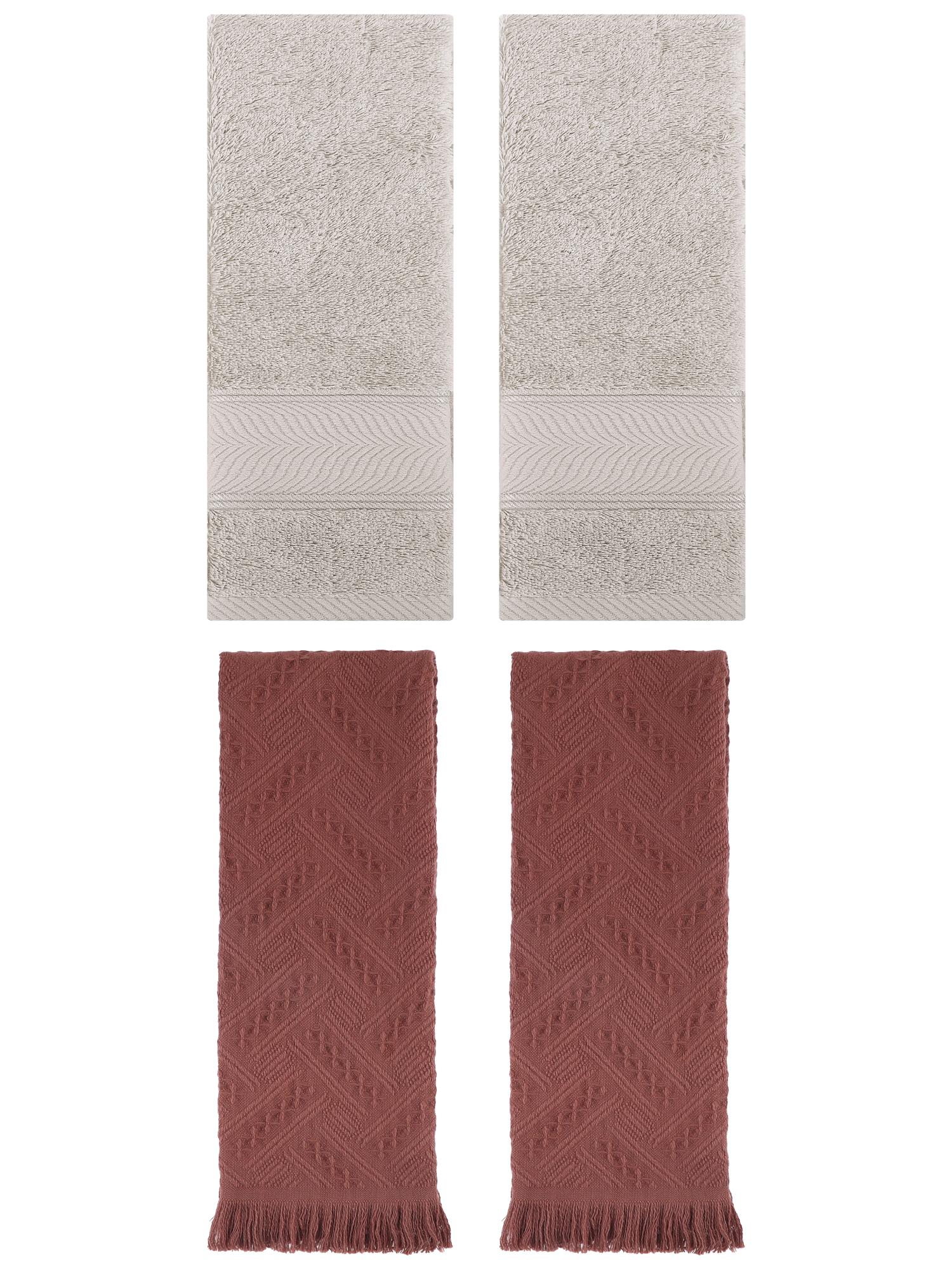 Unique Bargains Striped Hand Towels 4 Pcs Light Brown/Brown 14" x 30"/13" x 29"