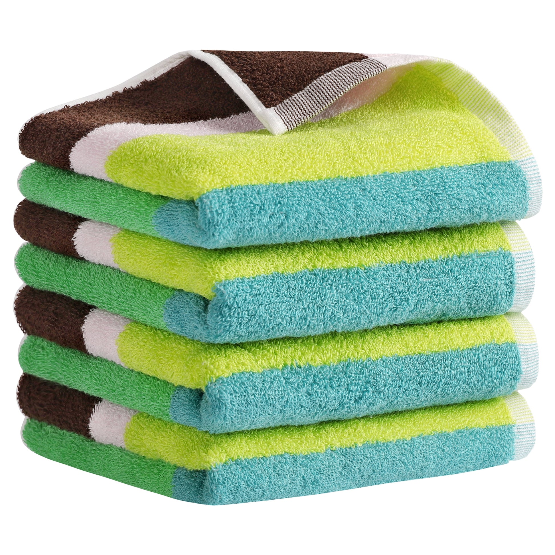Unique Bargains Striped Hand Towels Absorbent Soft Towel for Kitchen Green Blue 4-Piece