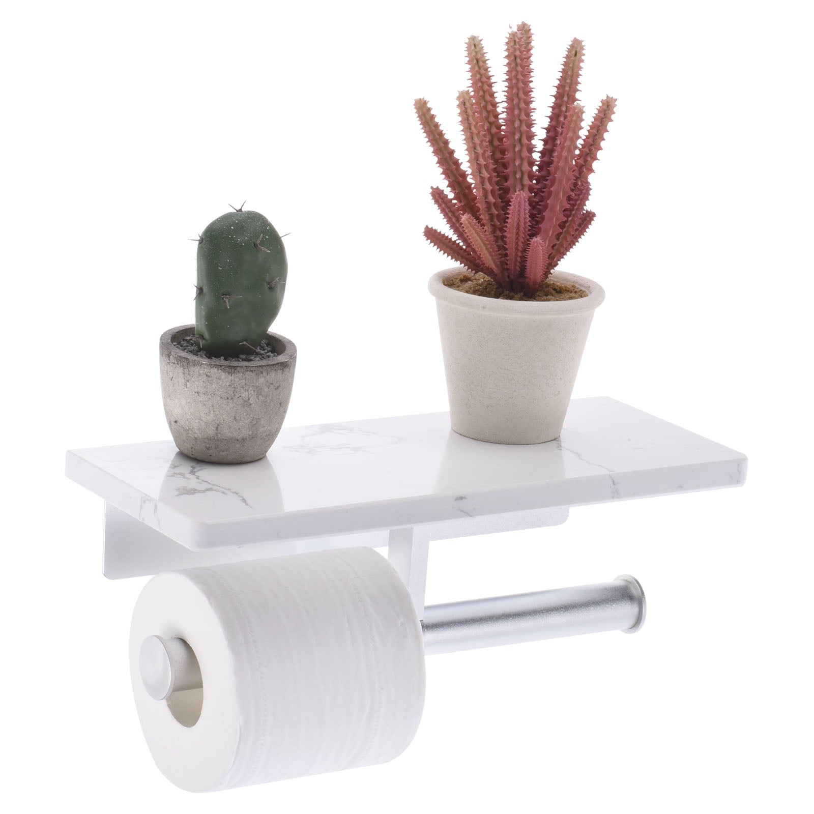 Unique Bargains Toilet Paper Holder with Marble Shelf Modern Design for Bathroom Silver