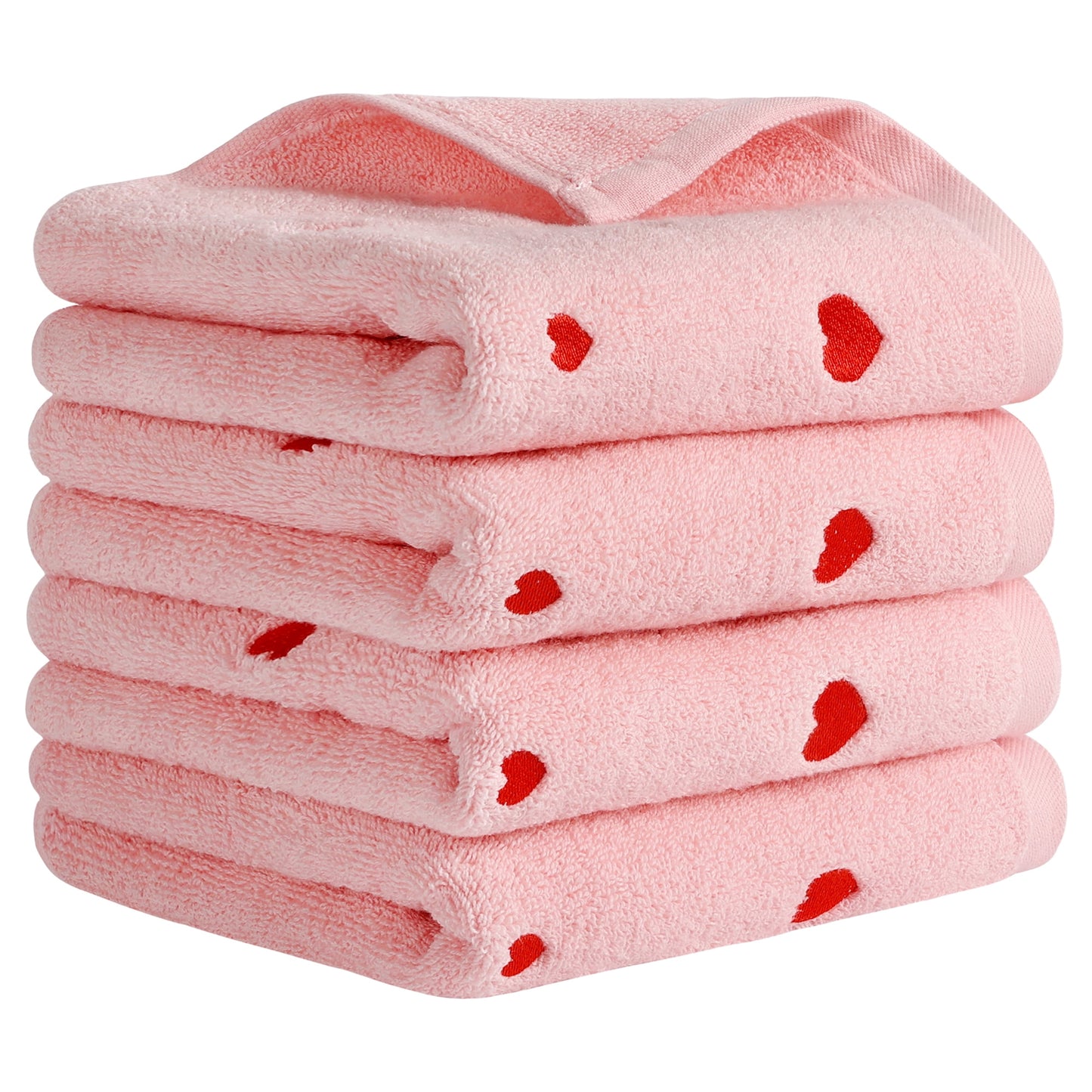 Unique Bargains Valentine's Day Hand Towels Letter Heart Pattern Towels Pink 4-Piece
