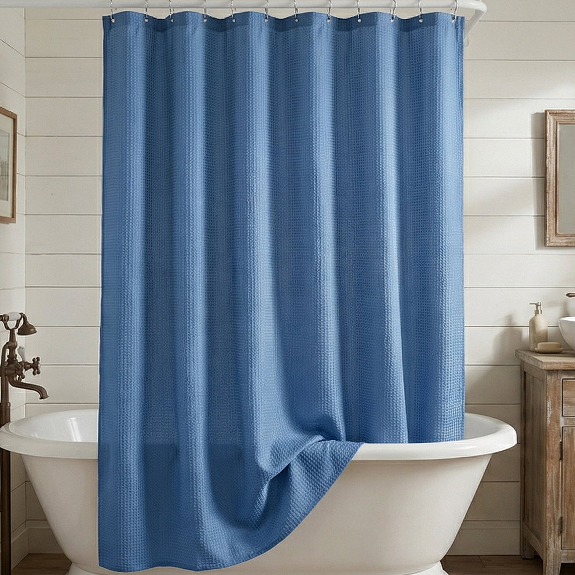 Unique Bargains Waffle Weave Shower Curtain with Excellent Drape Blue 71"W x 71"L