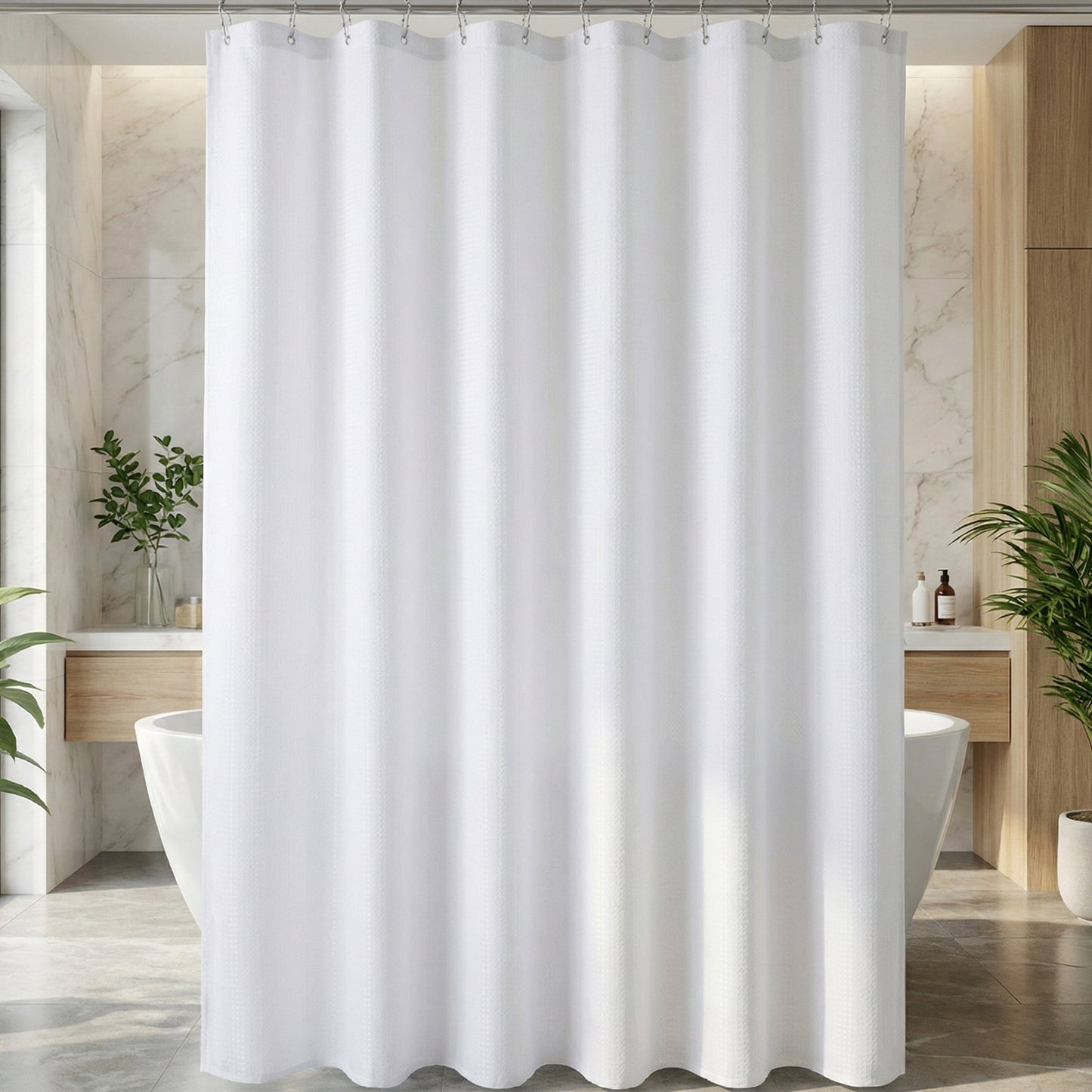 Unique Bargains Waffle Weave Shower Curtain with Excellent Drape White 71"W x 71"L