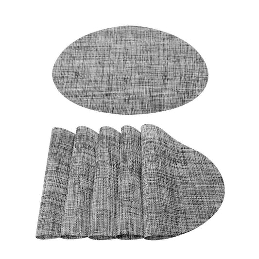 Unique Bargains Washable Insulation Mats Woven Oval Placemats Gray 18" x 12" 6 Pcs