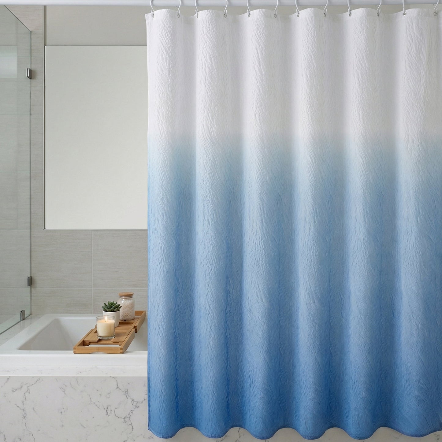 Unique Bargains Waterproof Fabric Modern Farmhouse Soft Sets with Hooks Blue 71"W x 71"L