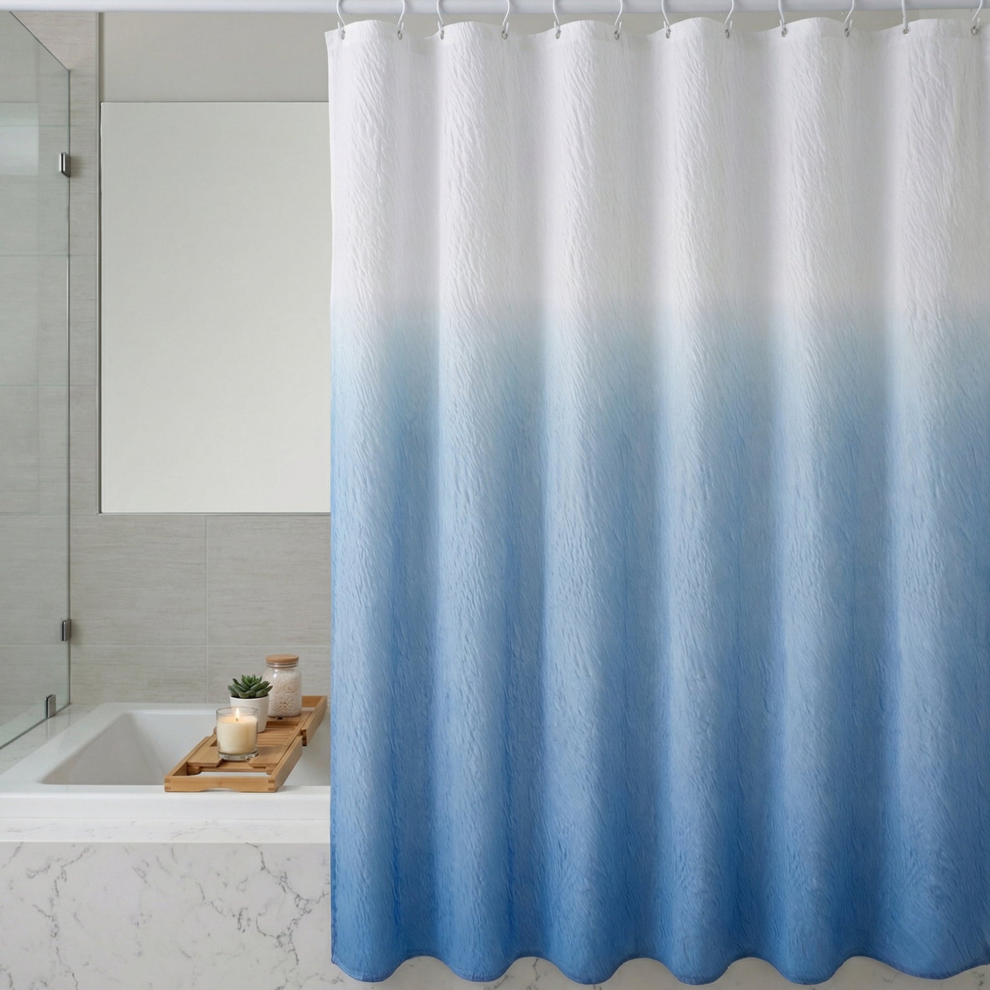 Unique Bargains Waterproof Fabric Modern Farmhouse Soft Sets with Hooks Blue 71"W x 71"L