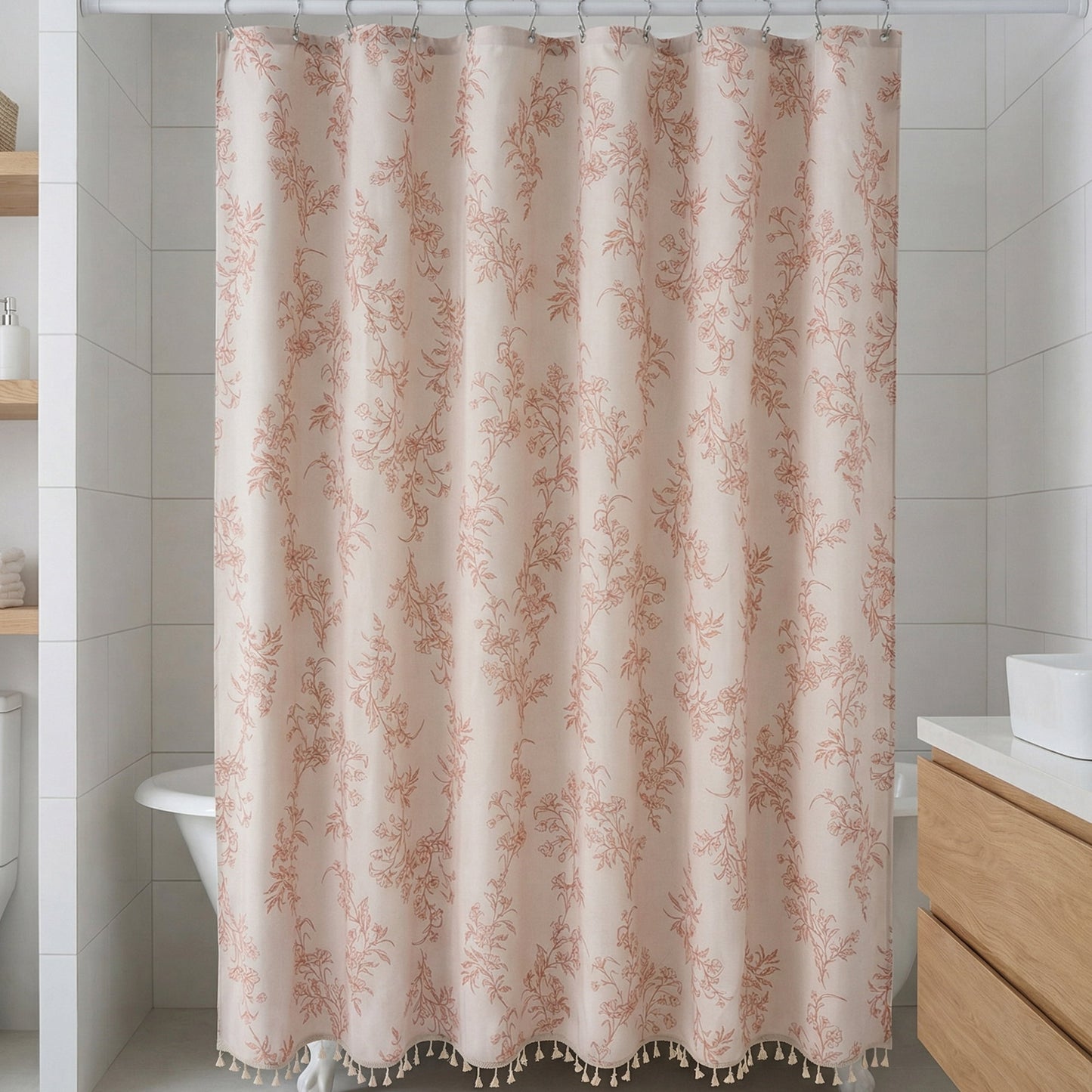 Unique Bargains Waterproof Faux Linen Shower Curtain Sets with 12 Hooks Orange 71"W x 71"L