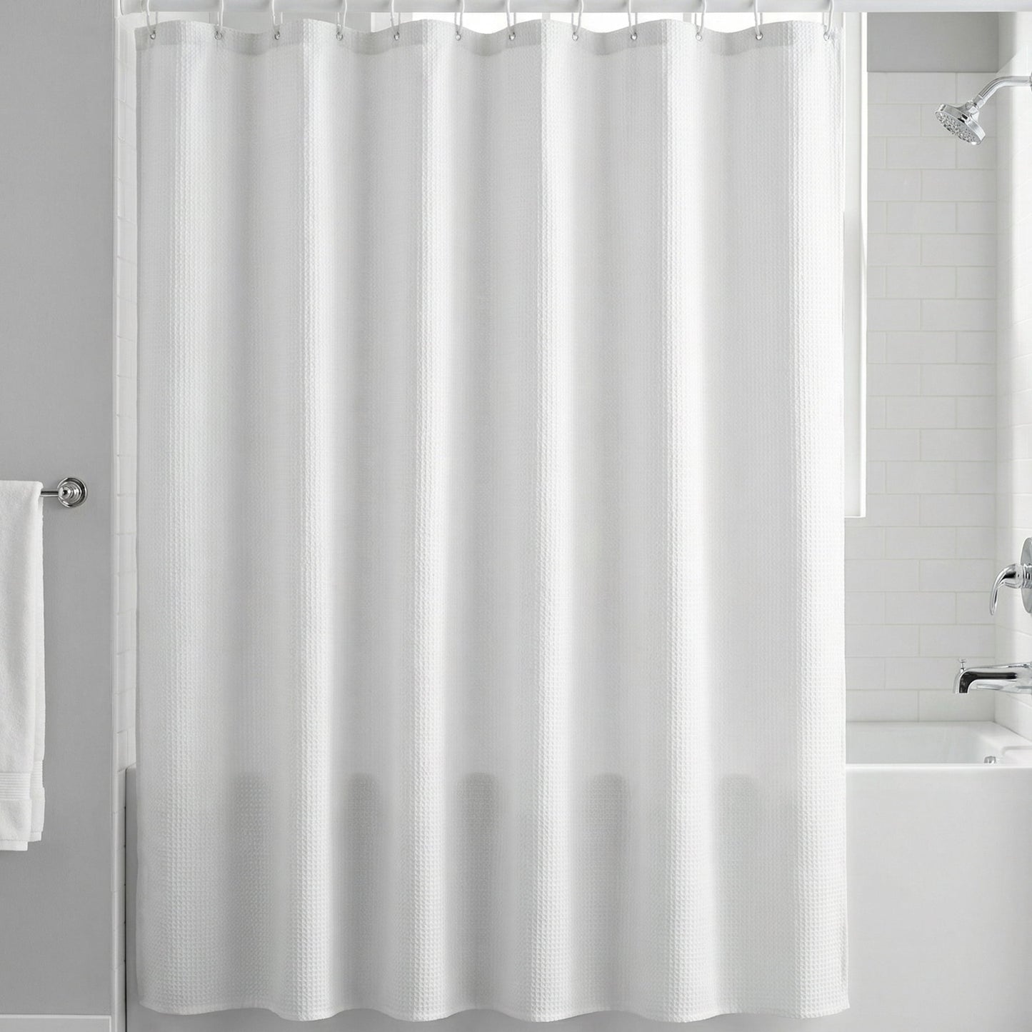 Unique Bargains Waterproof Geometry Shower Curtain Set with 12 Hooks White 71"W x 71"L