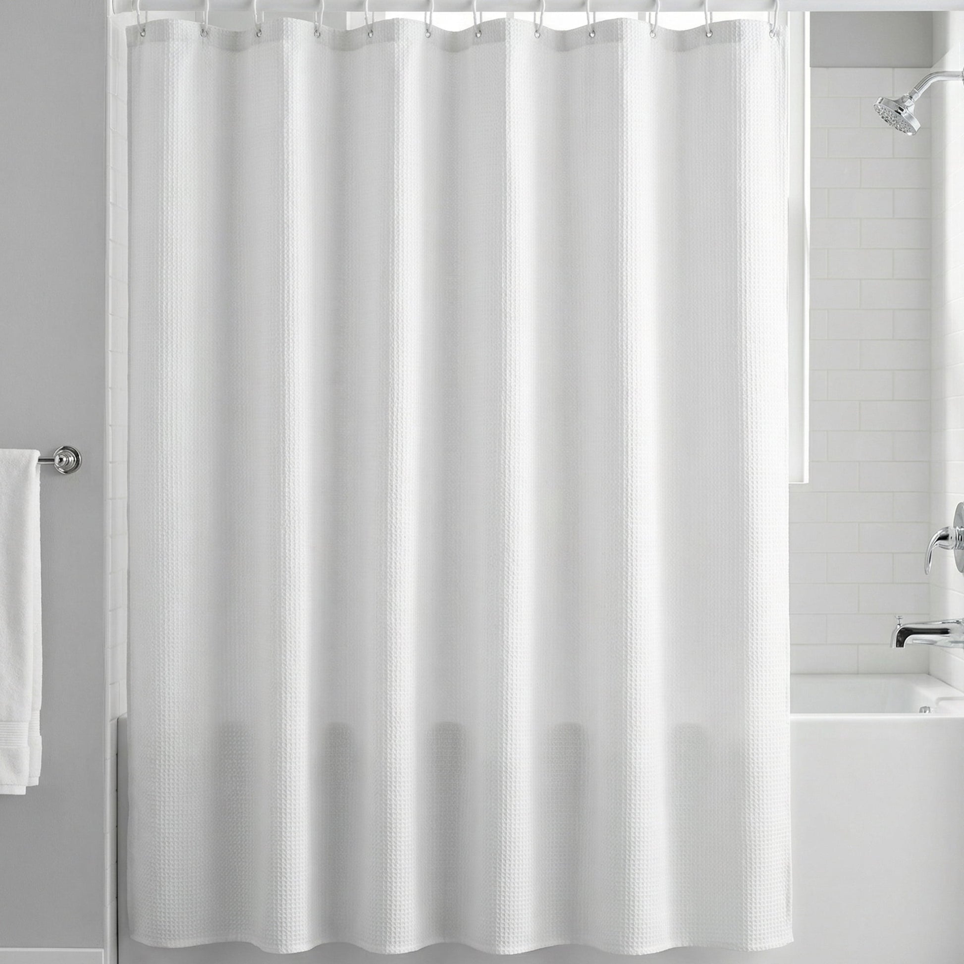 Unique Bargains Waterproof Geometry Shower Curtain Set with 12 Hooks White 71"W x 71"L