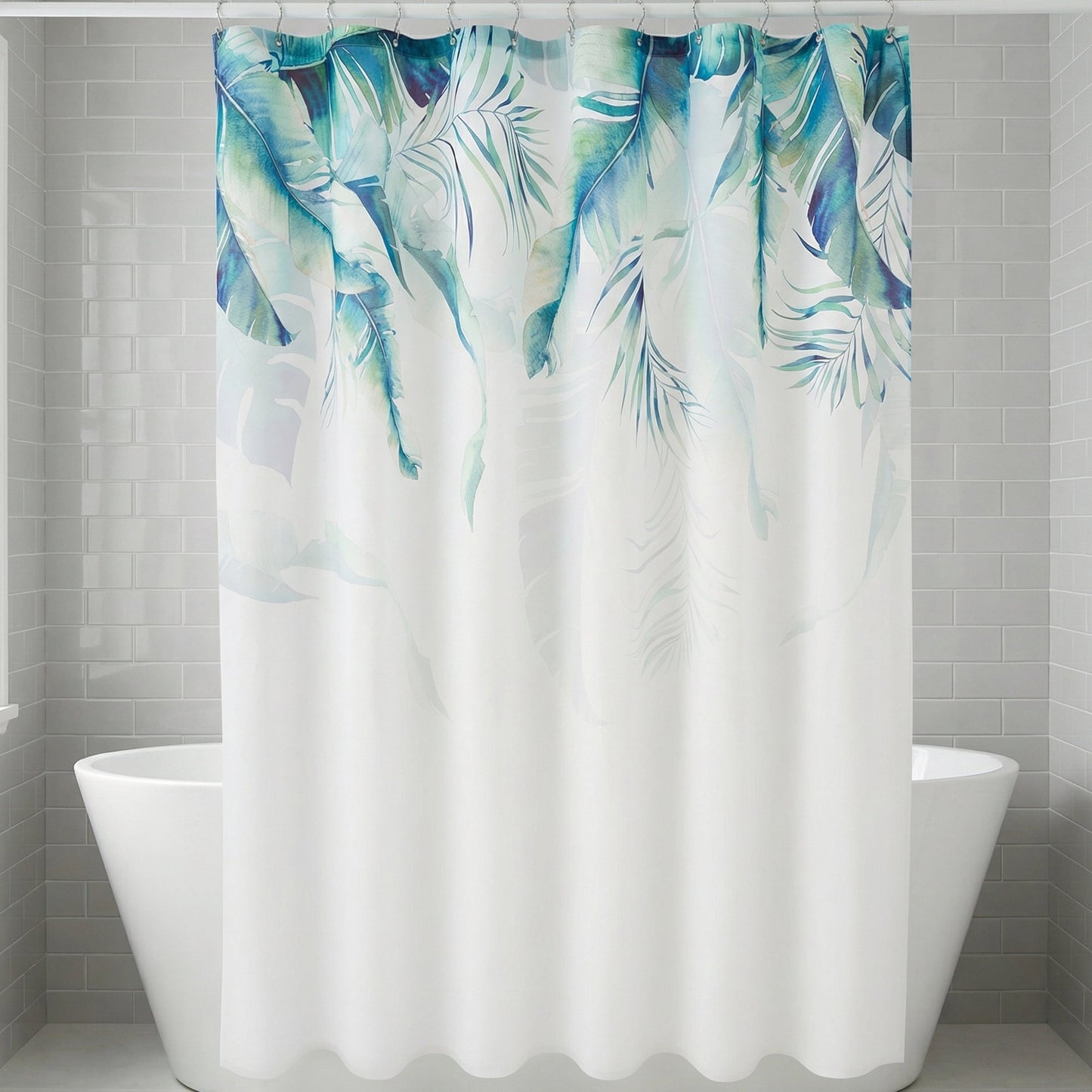Unique Bargains Waterproof Leaf Shower Curtain Sets Hooks Green Pattern 2 71"W x 71"L