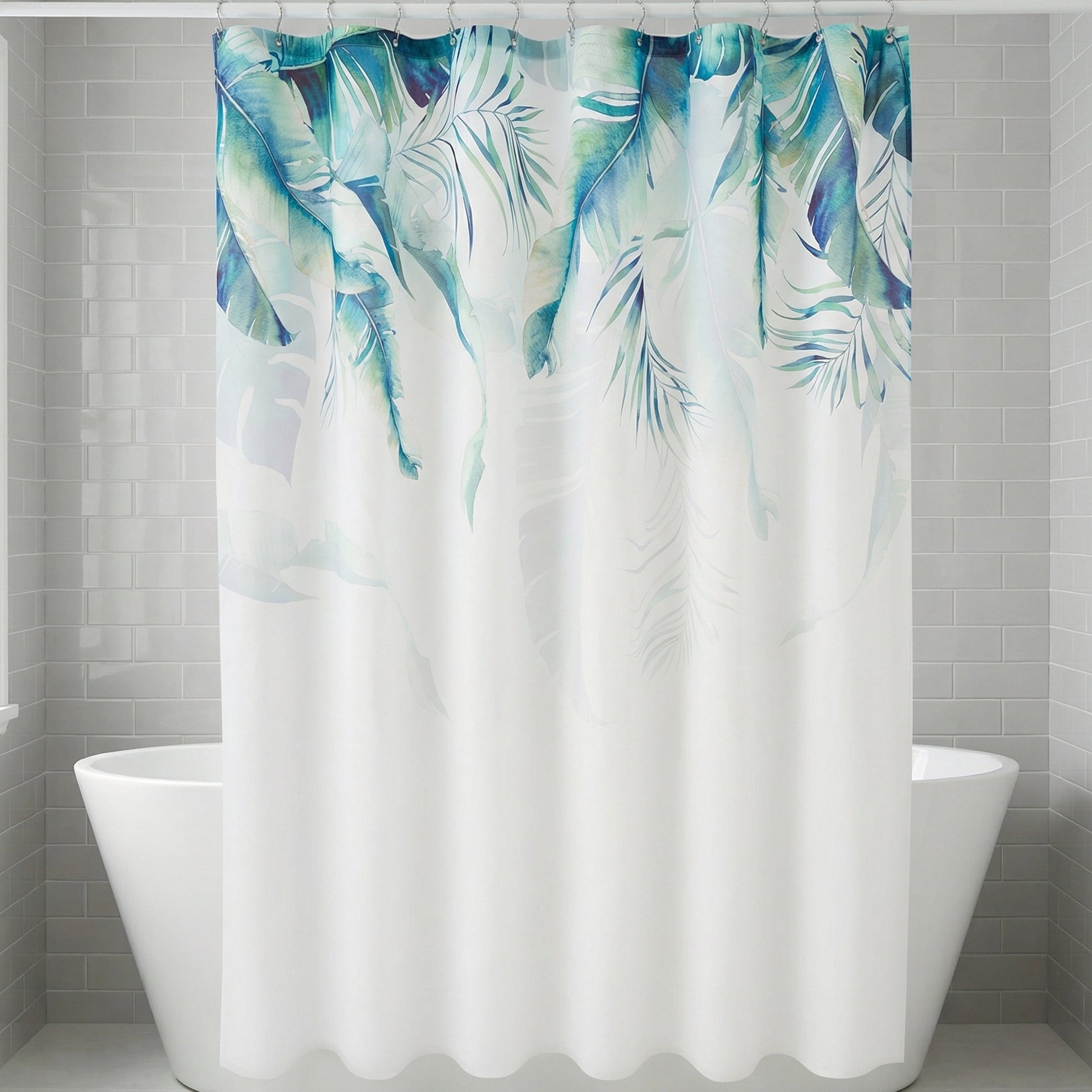 Unique Bargains Waterproof Leaf Shower Curtain Sets Hooks Green Pattern 2 71"W x 71"L