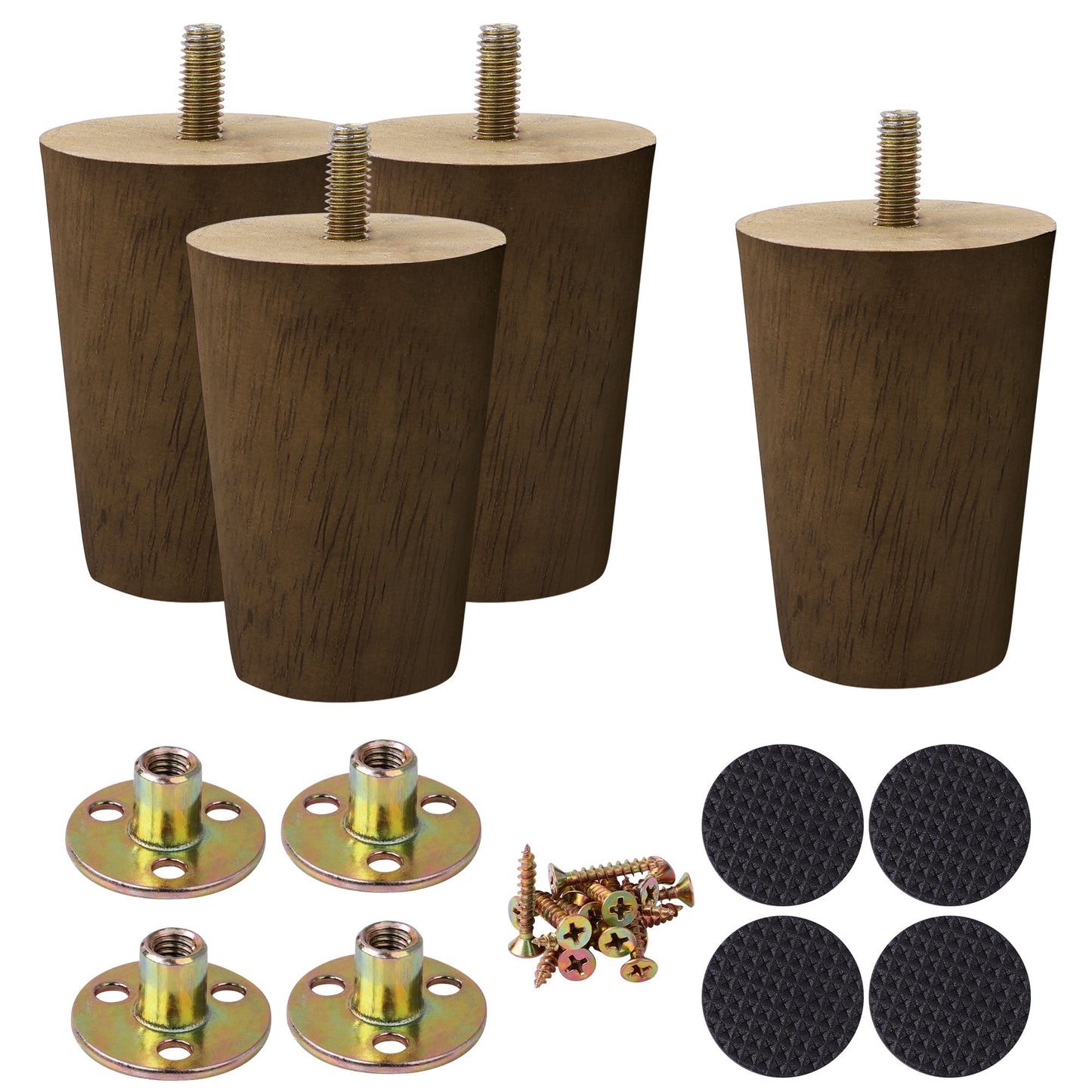 Unique Bargains Wood Furniture Legs Replacement Feet for Furniture DIY, 4Pcs Walnut Color 4 Inch