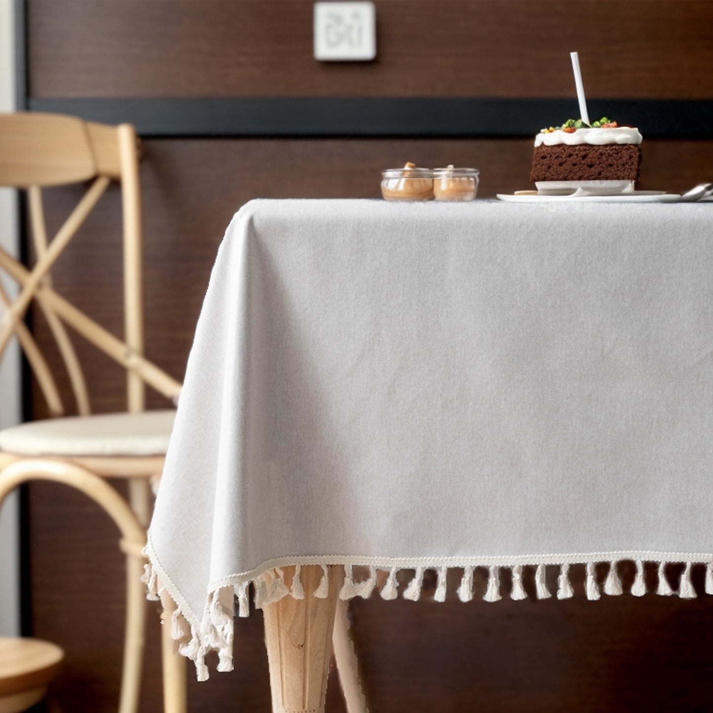 Unique Bargains Wrinkle Free Tablecloths for Holiday Camping Apricot 86.61"x55.12"
