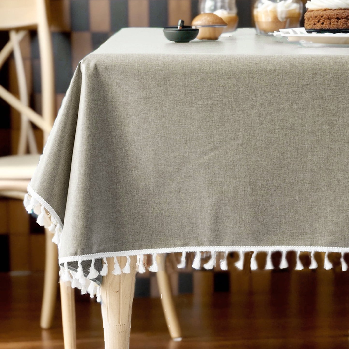 Unique Bargains Wrinkle Free Tablecloths for Holiday Camping Brown 86.61"x55.12"