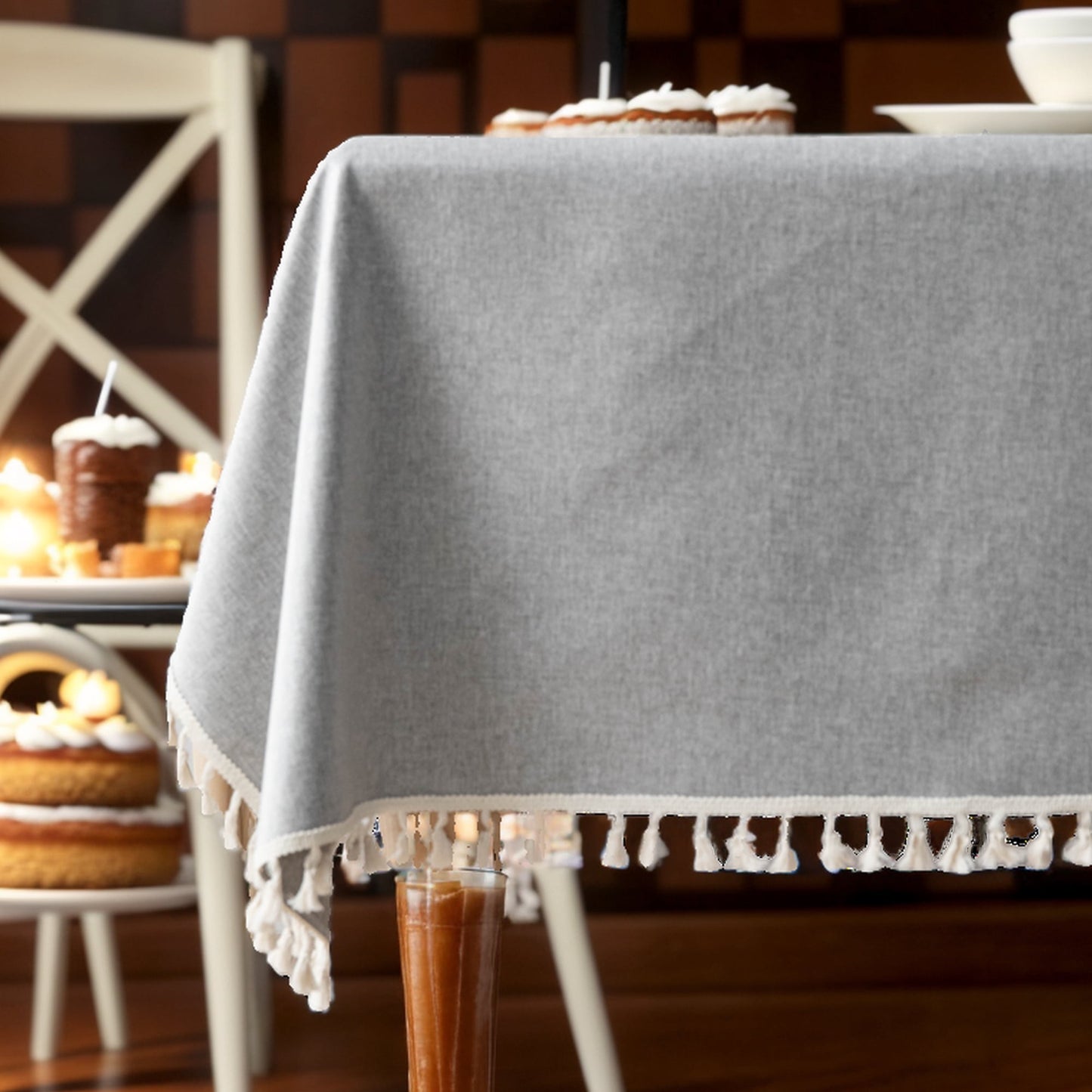 Unique Bargains Wrinkle Free Tablecloths for Holiday Camping Gray 86.61"x55.12"