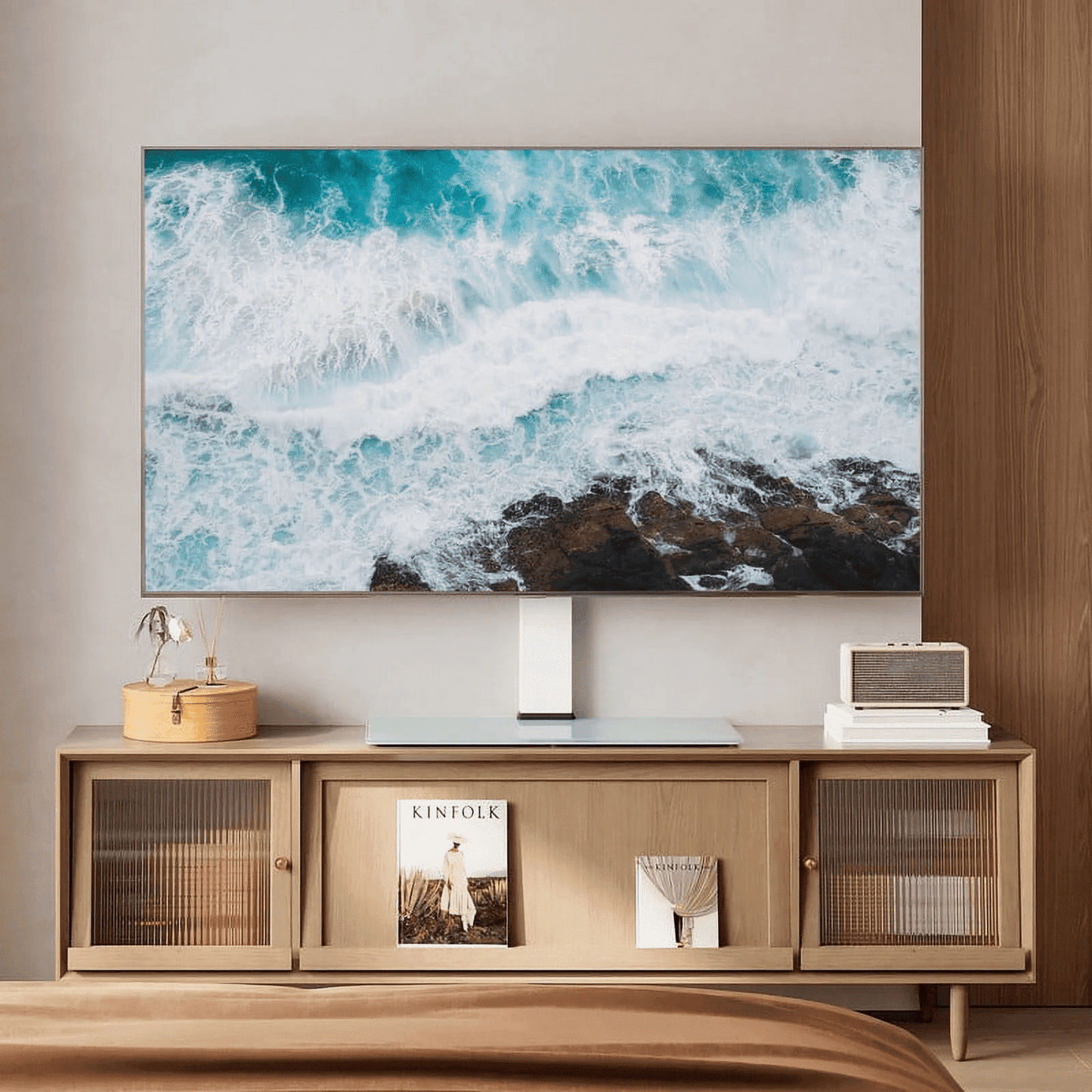 Universal Table Top TV Stand for 50-85 Inch TVs, Height Adjustable and Swivel with Tempered Glass Base Hold up to 110 lbs, White