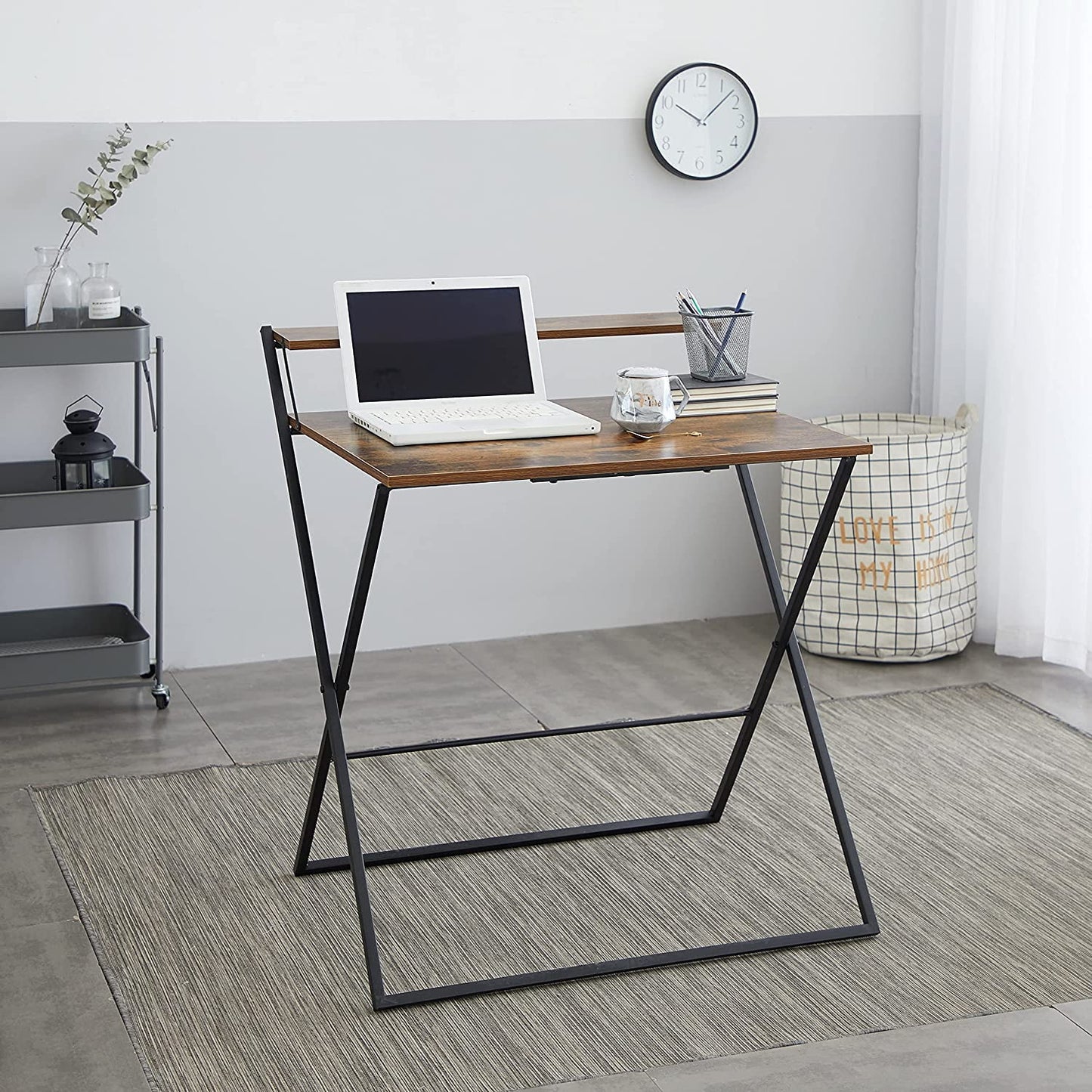 Urban Shop 2-Tier Wood and Steel Folding Desk
