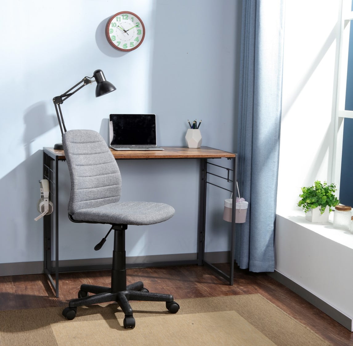 Urban Shop High Back Rolling Office Task Chair, Black, Polyester, Adjustable Height