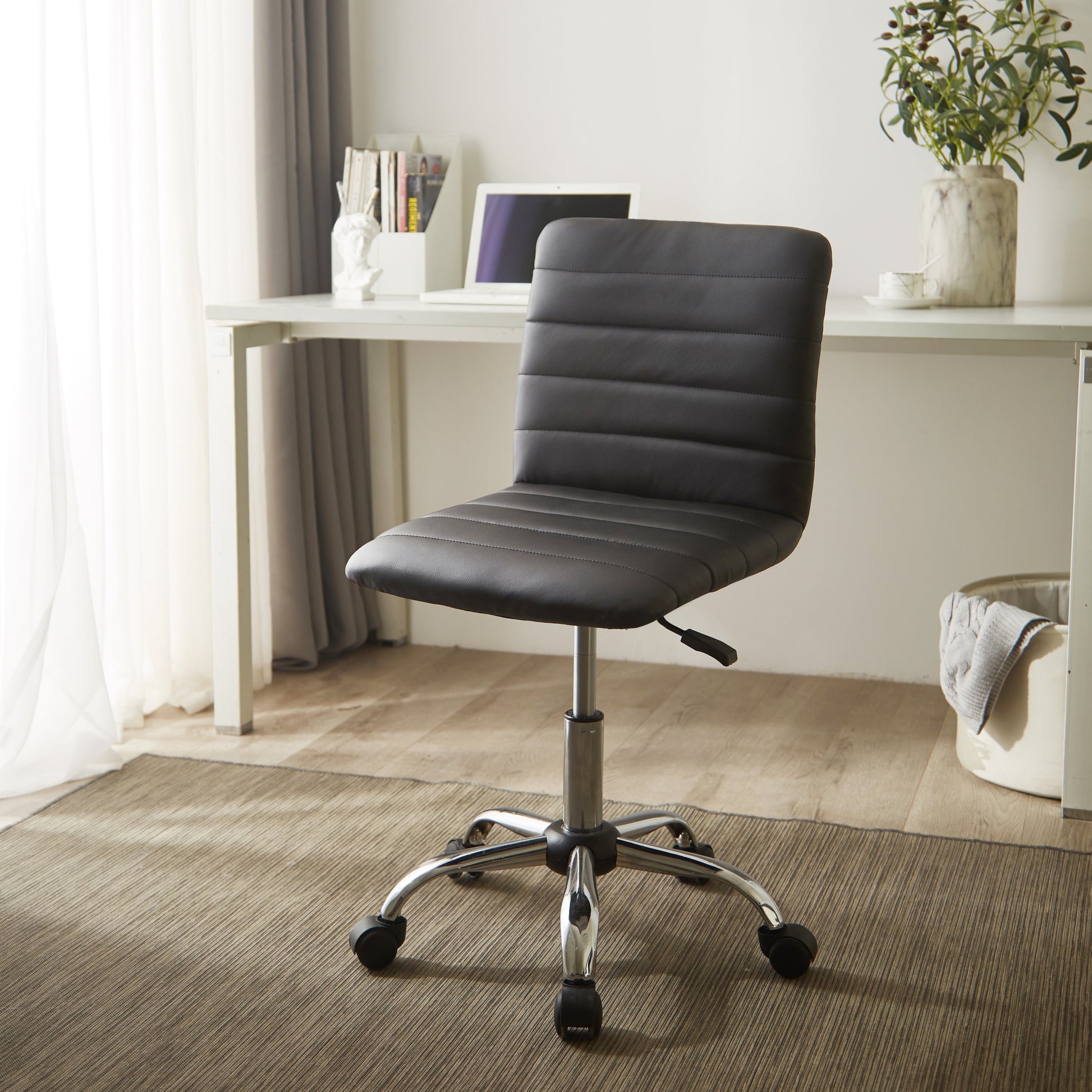Urban Shop Black Faux Leather Mid Back Adjustable Office Task Chair