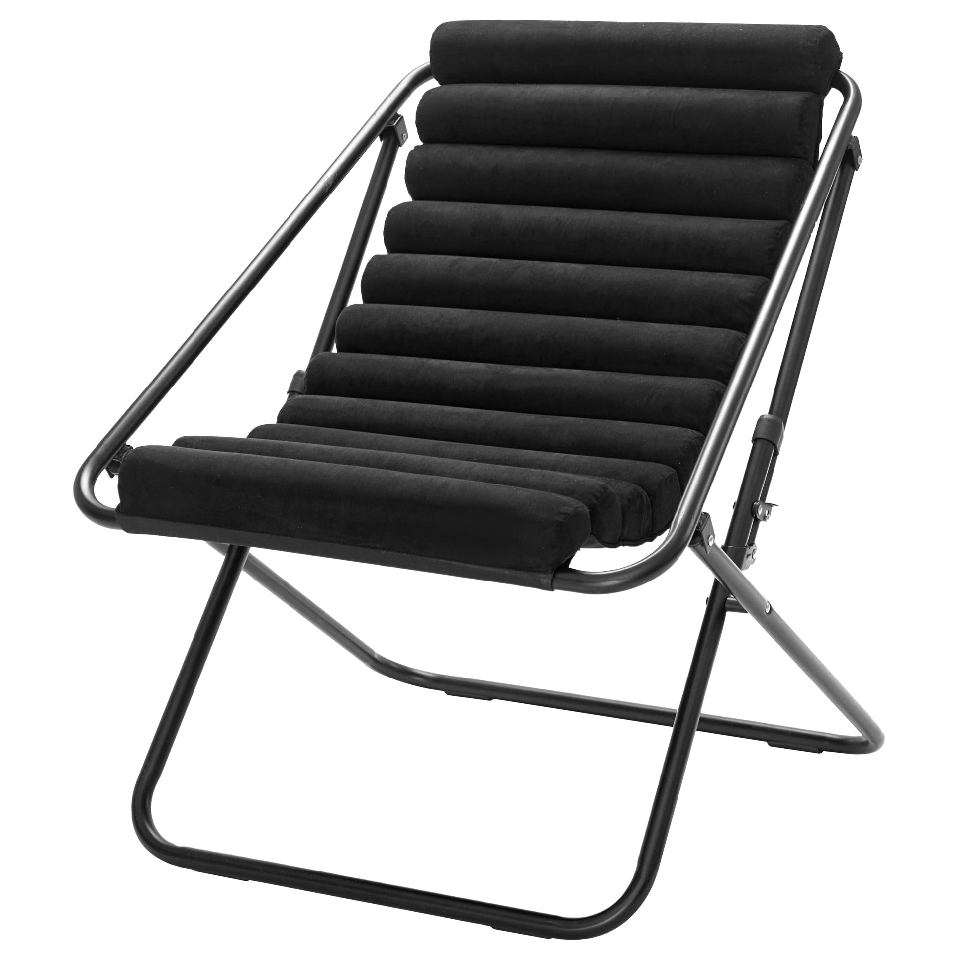 Stylehouse Ribbed Folding Sling Lounge Chair, Black, 28" L x 22" W x 30" H