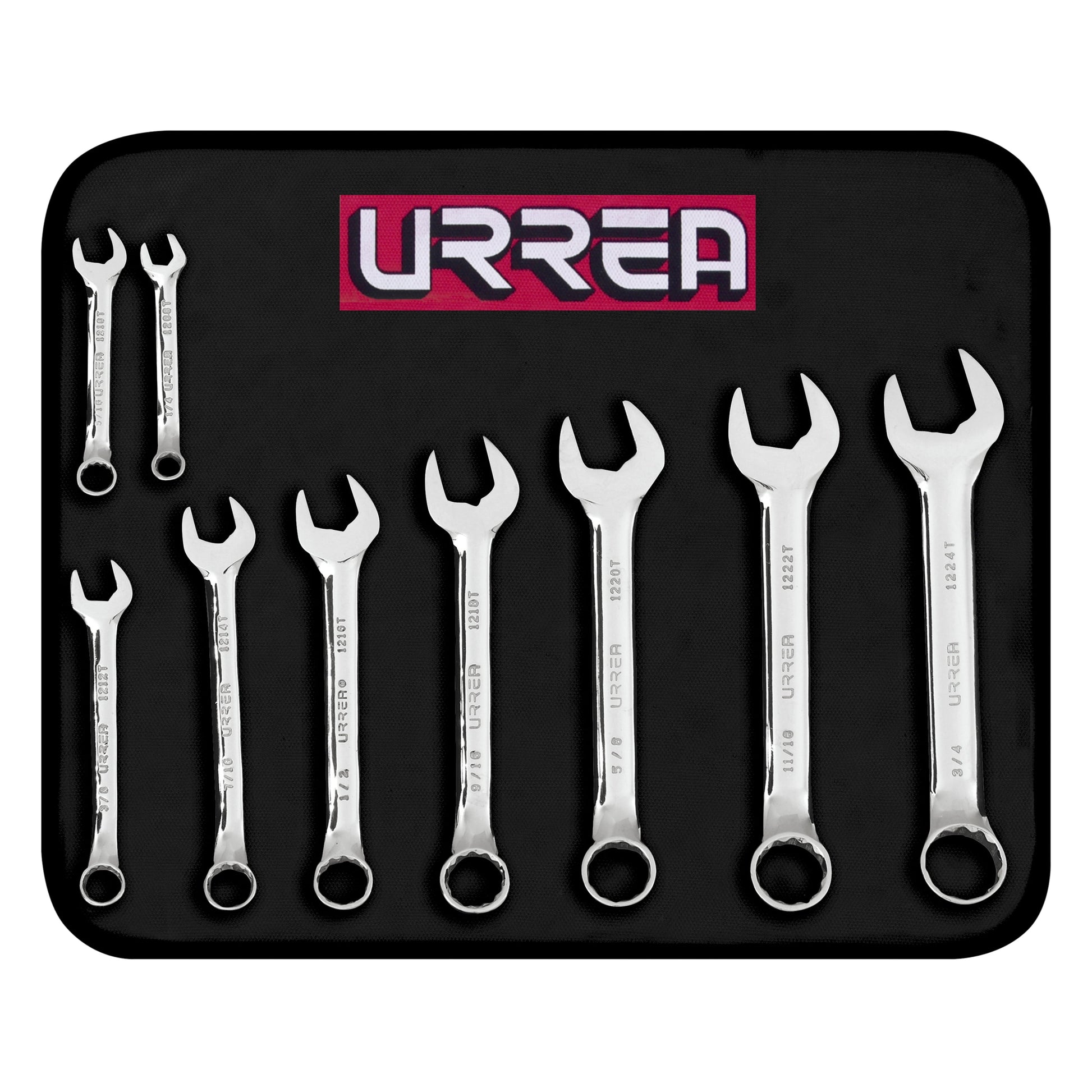 Urrea Sae Full Polished,12 Point Short Combination Wrench 9 Pcs Set