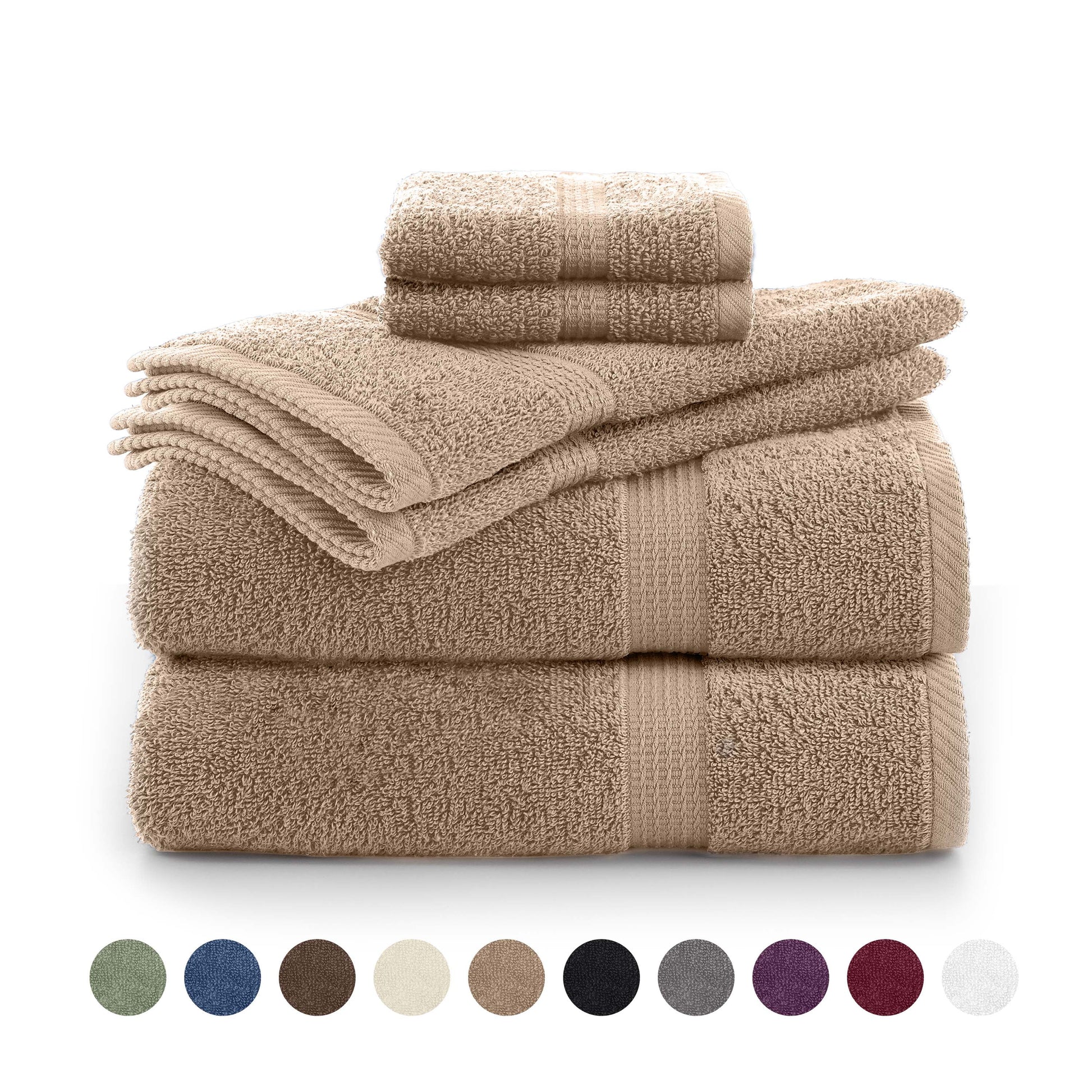 Utica 6-Piece Towel Set | 100% Cotton Soft & Absorbent Everyday Towels | Beige