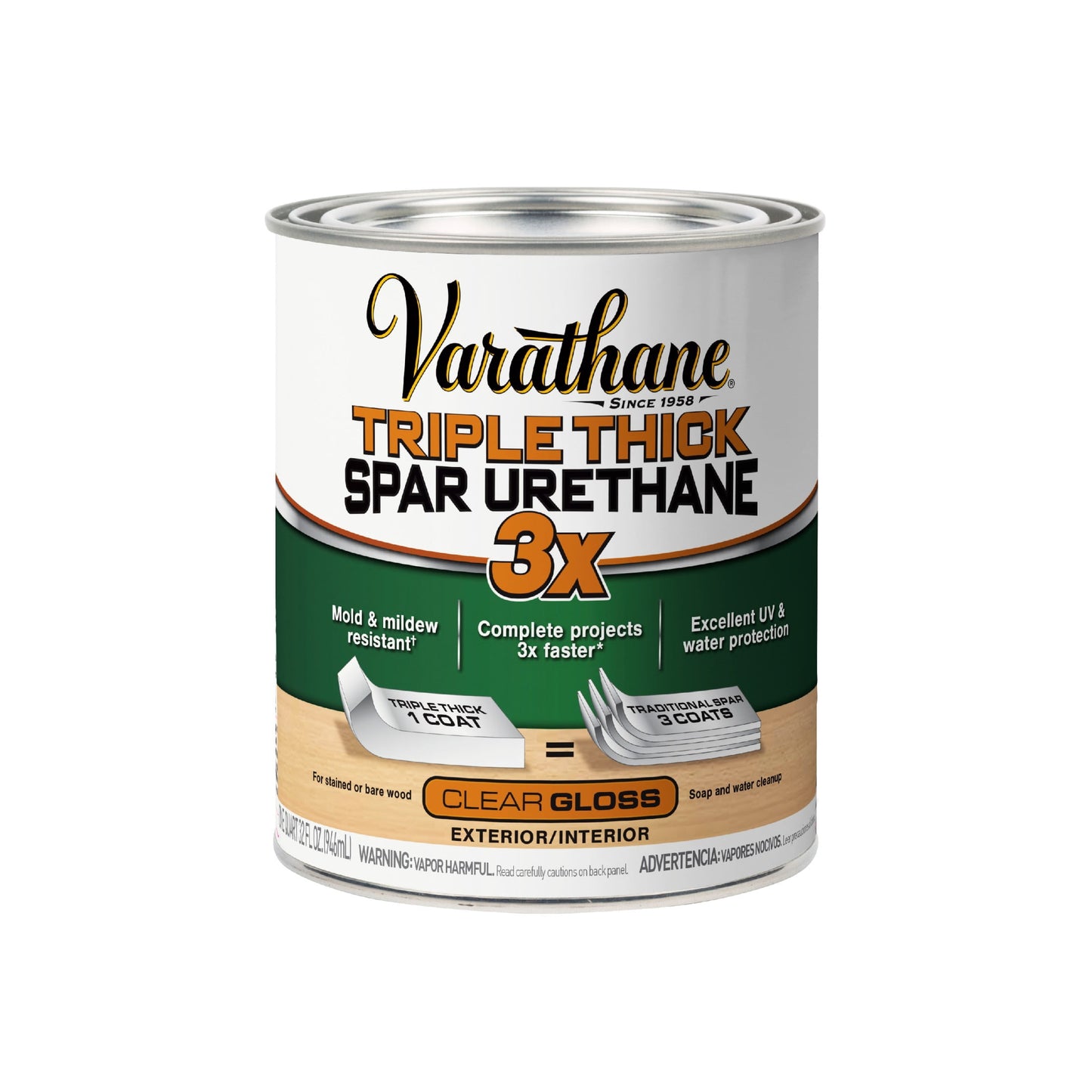 Clear, Varathane Triple Thick Interior Spar Urethane, Gloss-398914, Quart