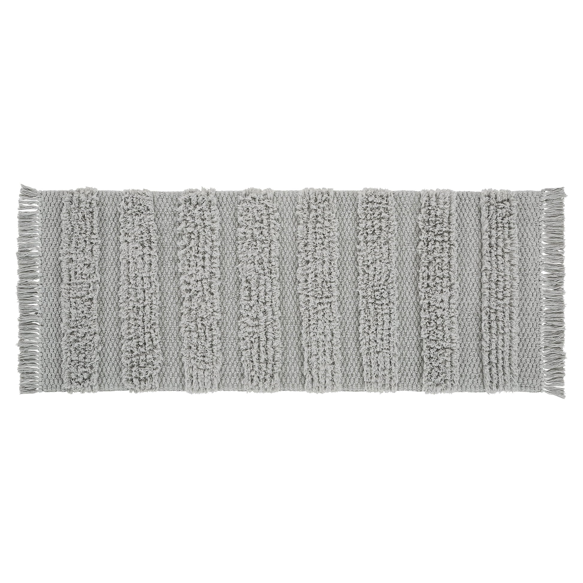 VCNY Home Savannah Fringe Grey Stripe Cotton Blend Bath Runner Rug, 24" x 60"