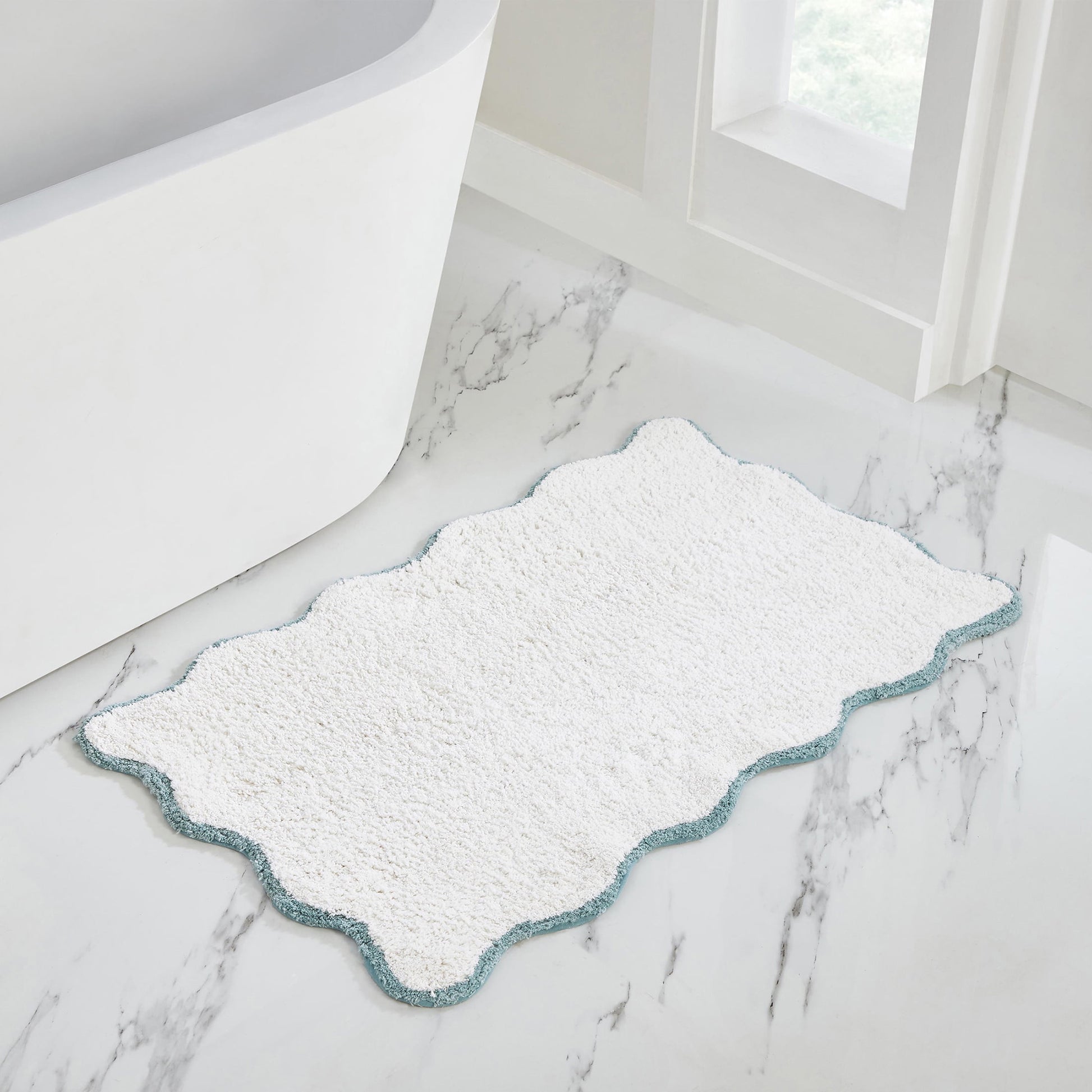 VCNY Home Scallop Aqua Cotton Bath Rug, 21" x 34"