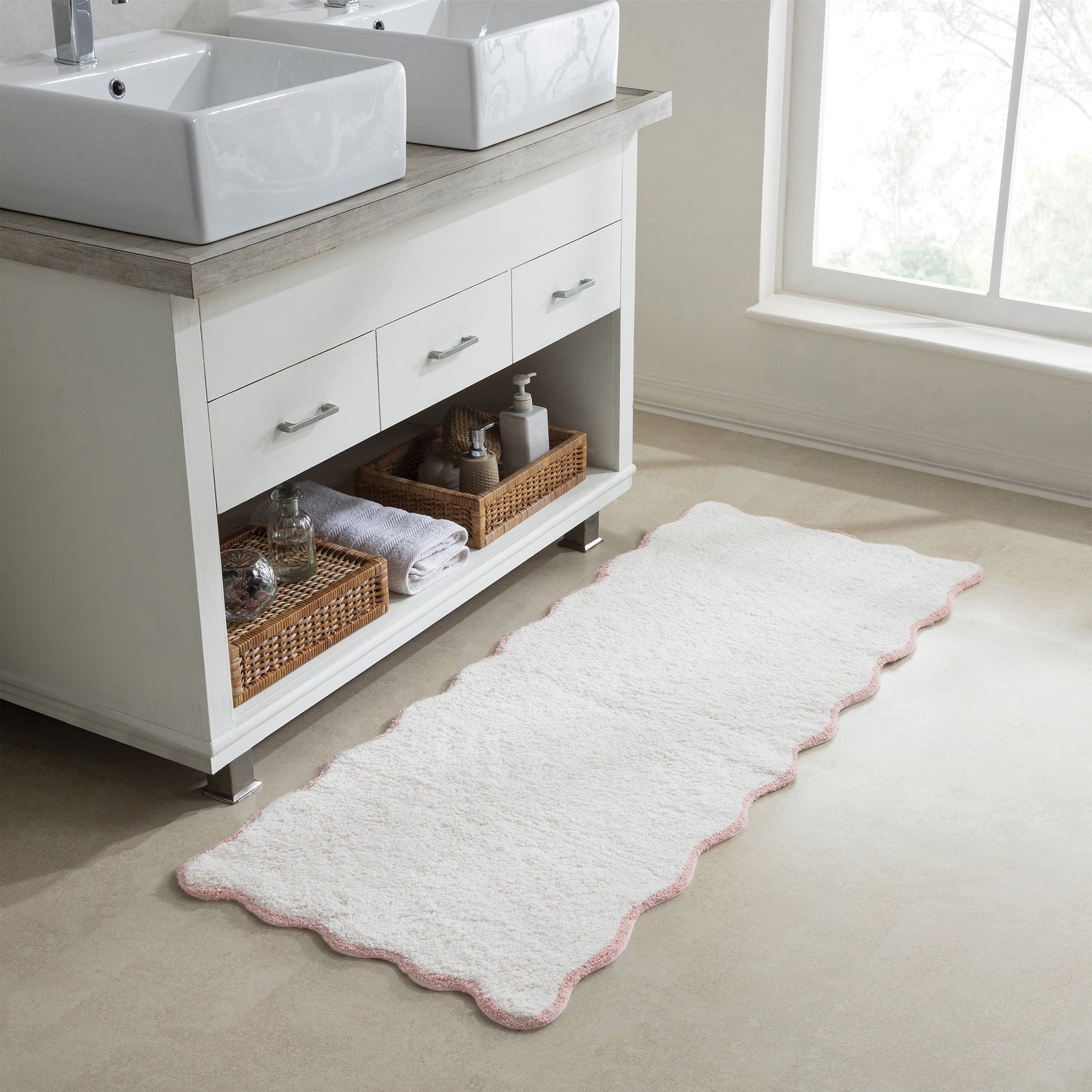 VCNY Home Scallop Blush Cotton Bath Rug Runner, 24" x 60"